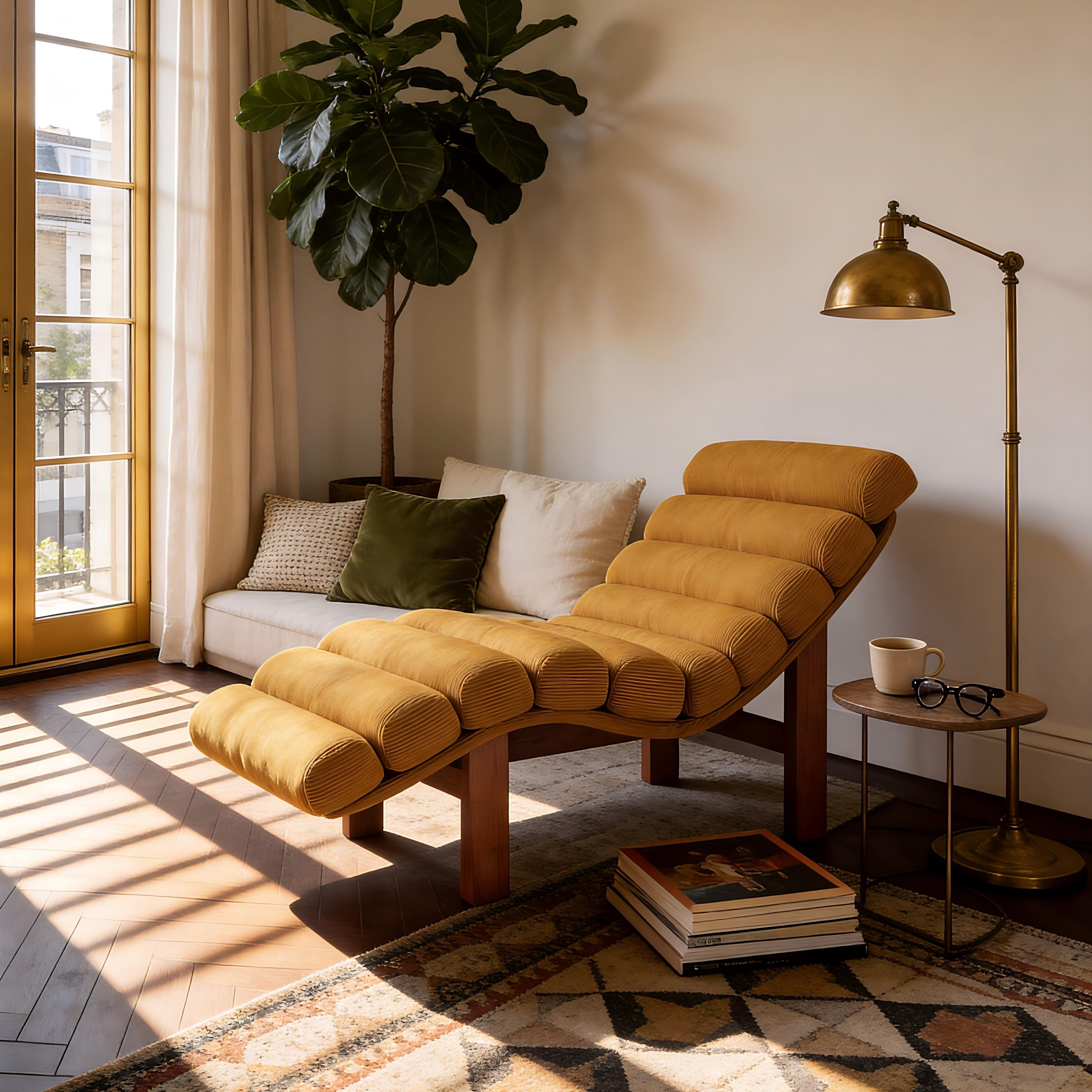 Cottonfy Modern Ergonomic Corduroy Chaise Lounge with Natural Wooden Frame Cottonfy UK 