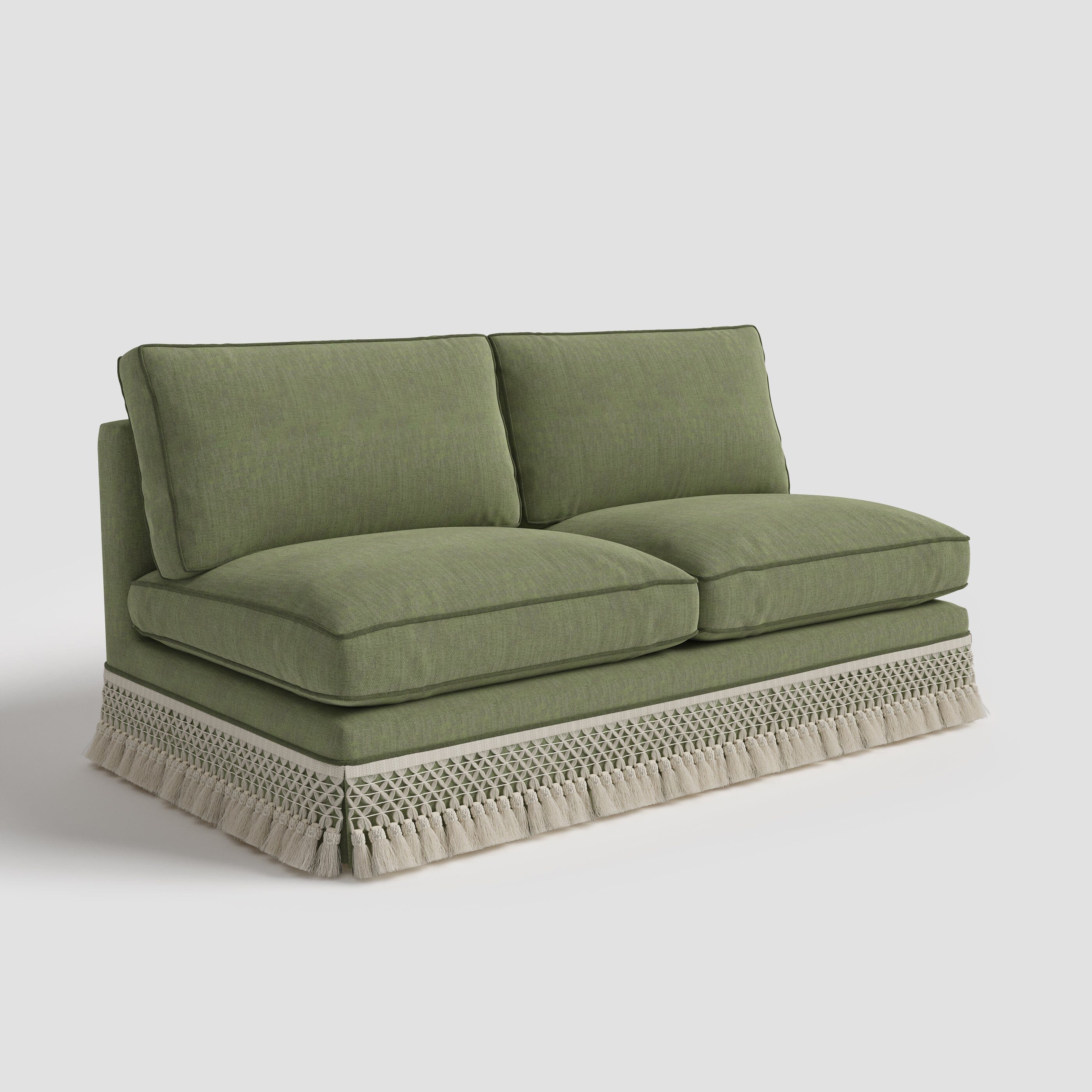 Armless Sofa with Fringed Trim and Removable Covers Cottonfy UK Sage Green In Stock 