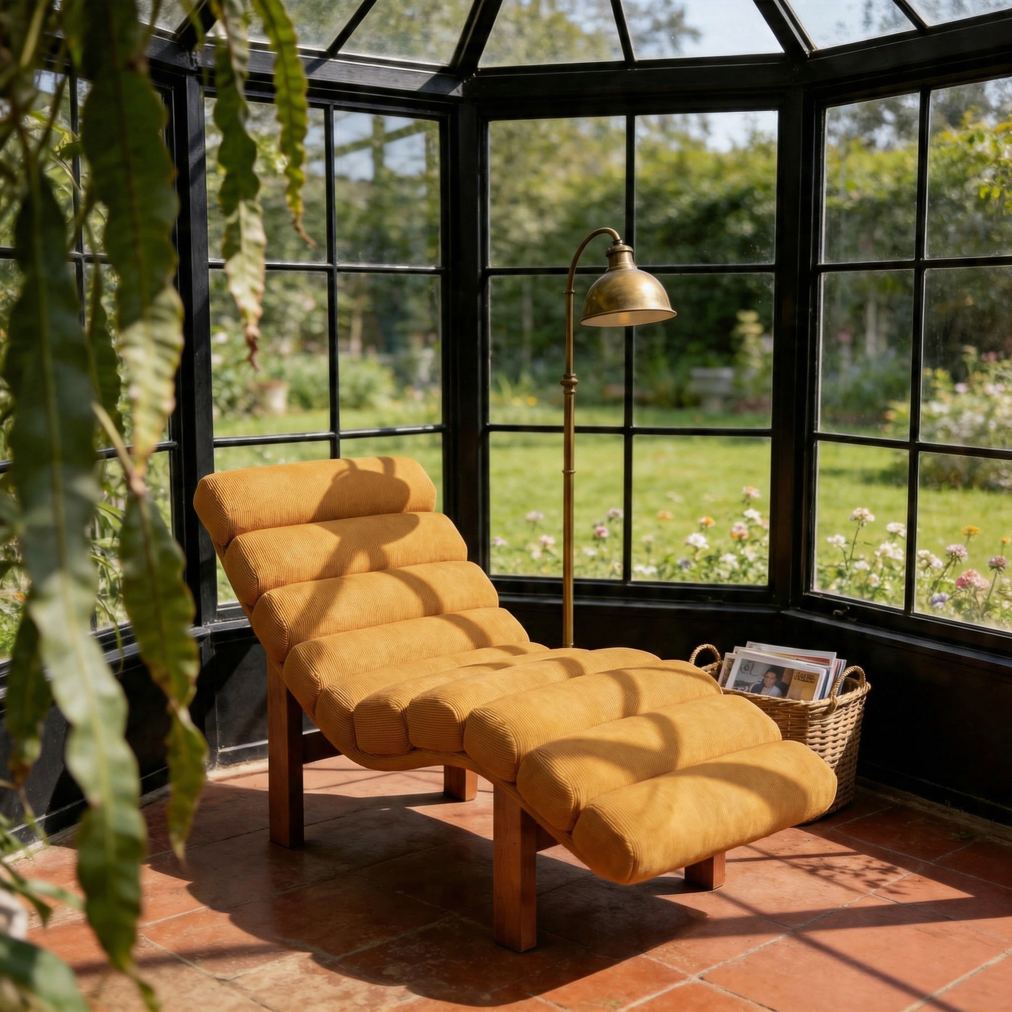 Cottonfy Modern Ergonomic Corduroy Chaise Lounge with Natural Wooden Frame Cottonfy UK 