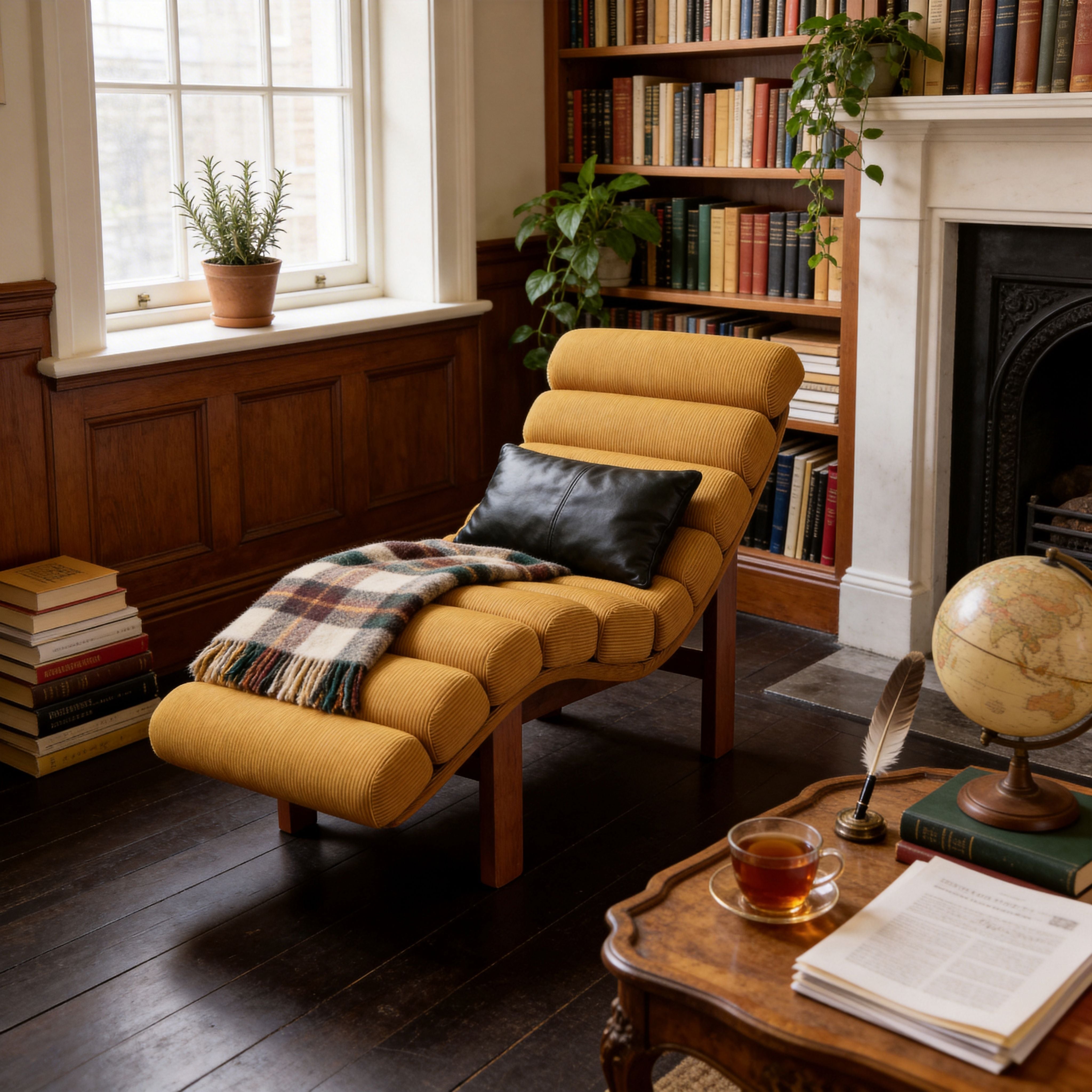Cottonfy Modern Ergonomic Corduroy Chaise Lounge with Natural Wooden Frame Cottonfy UK 
