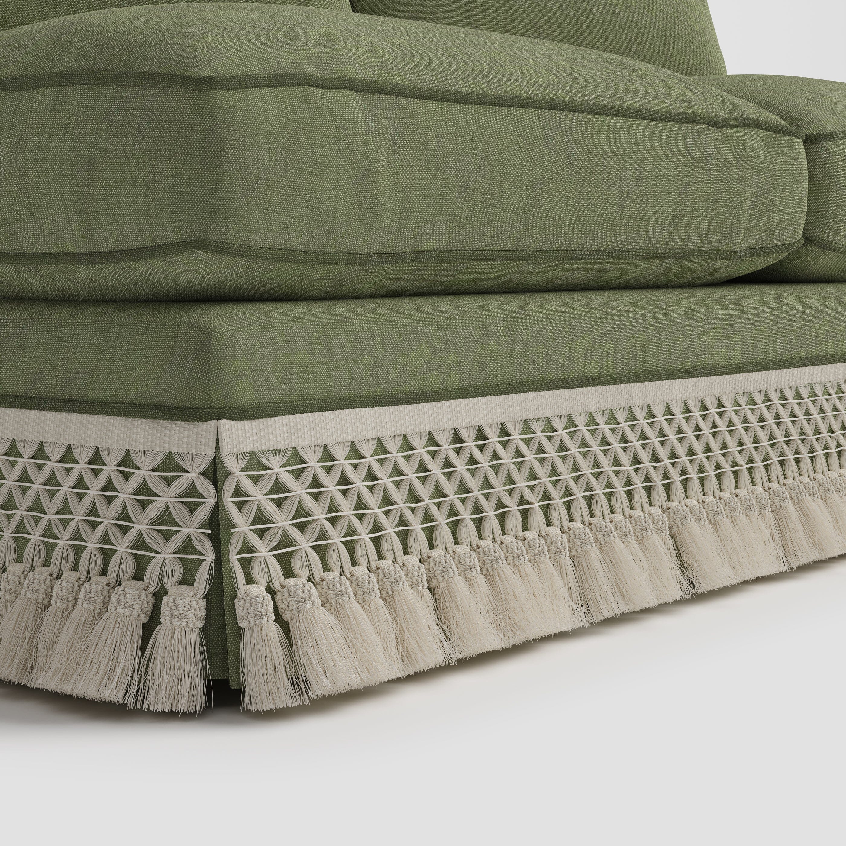 Armless Sofa with Fringed Trim and Removable Covers Cottonfy UK 
