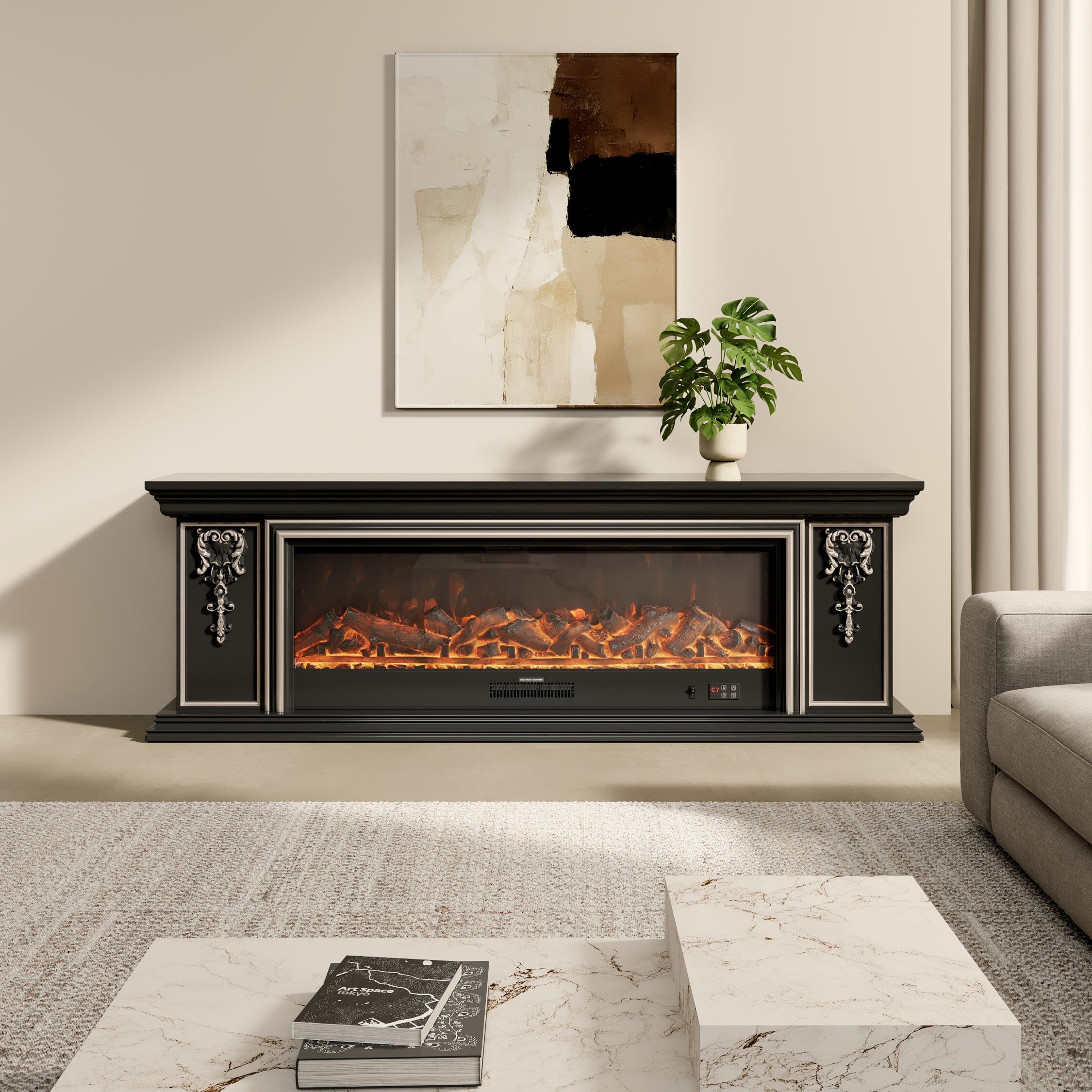 Smallbee Black & Gold Trim TV Cabinet Electric Fireplace – 180x33x60cm Smallbee UK 