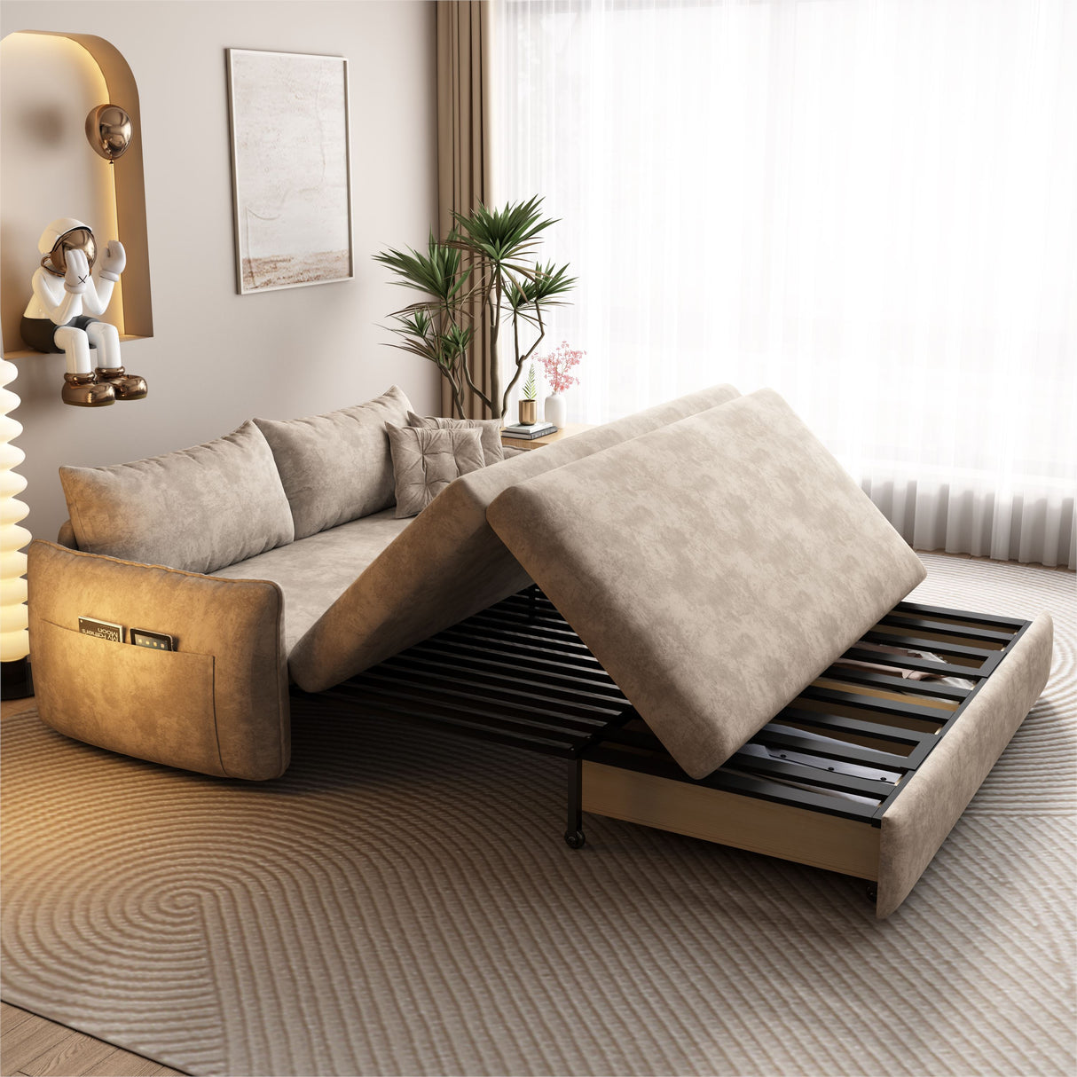 Upgrade Adjustable Multifunctional 3 Seater Sofa Bed with Storage Space Living and Home 