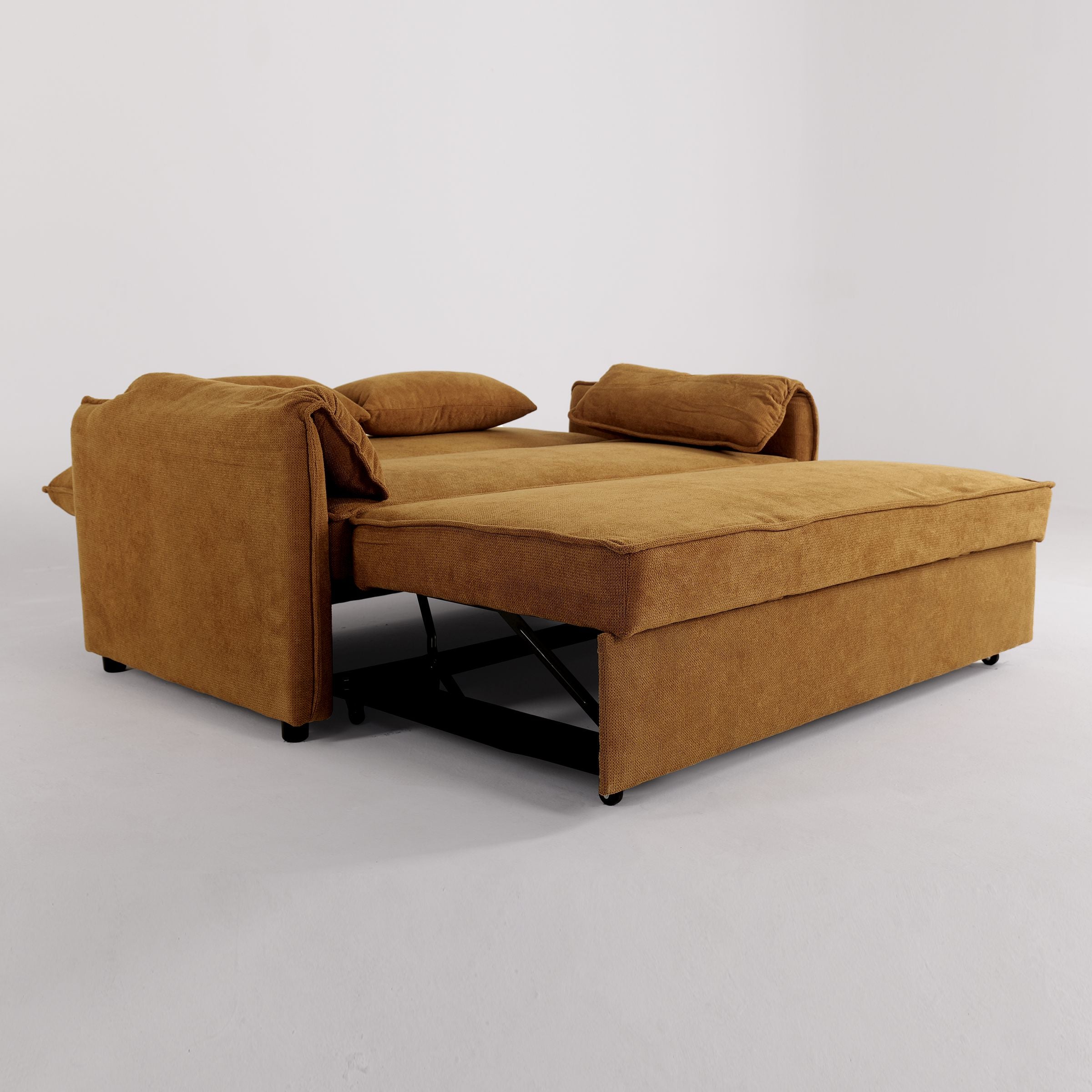 Ginger Yellow Fabric Sofa Bed with Adjustable Backrest and Easy Pull-Out Mechanism Living and Home 