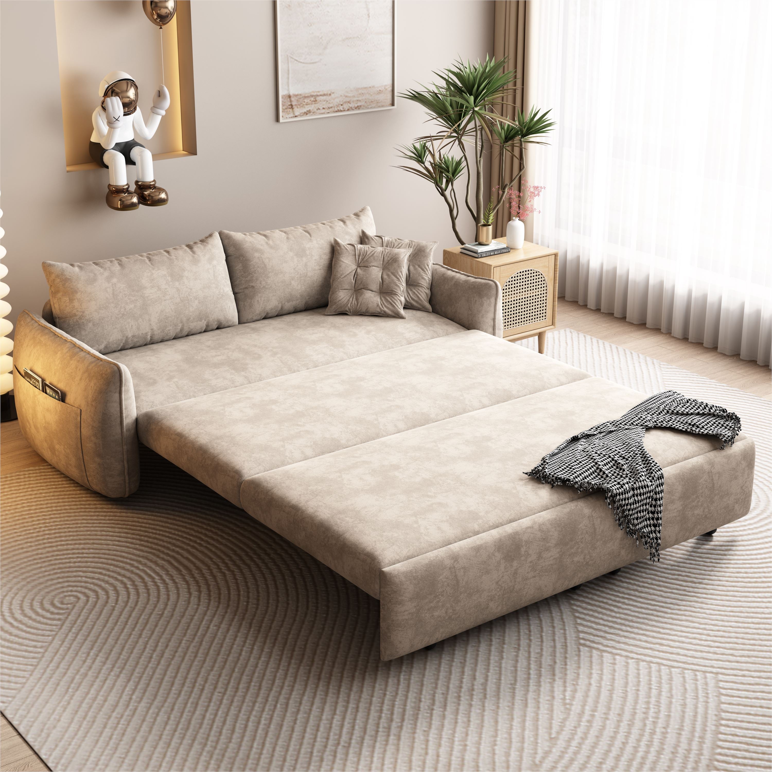 Upgrade Adjustable Multifunctional 3 Seater Sofa Bed with Storage Space Living and Home 