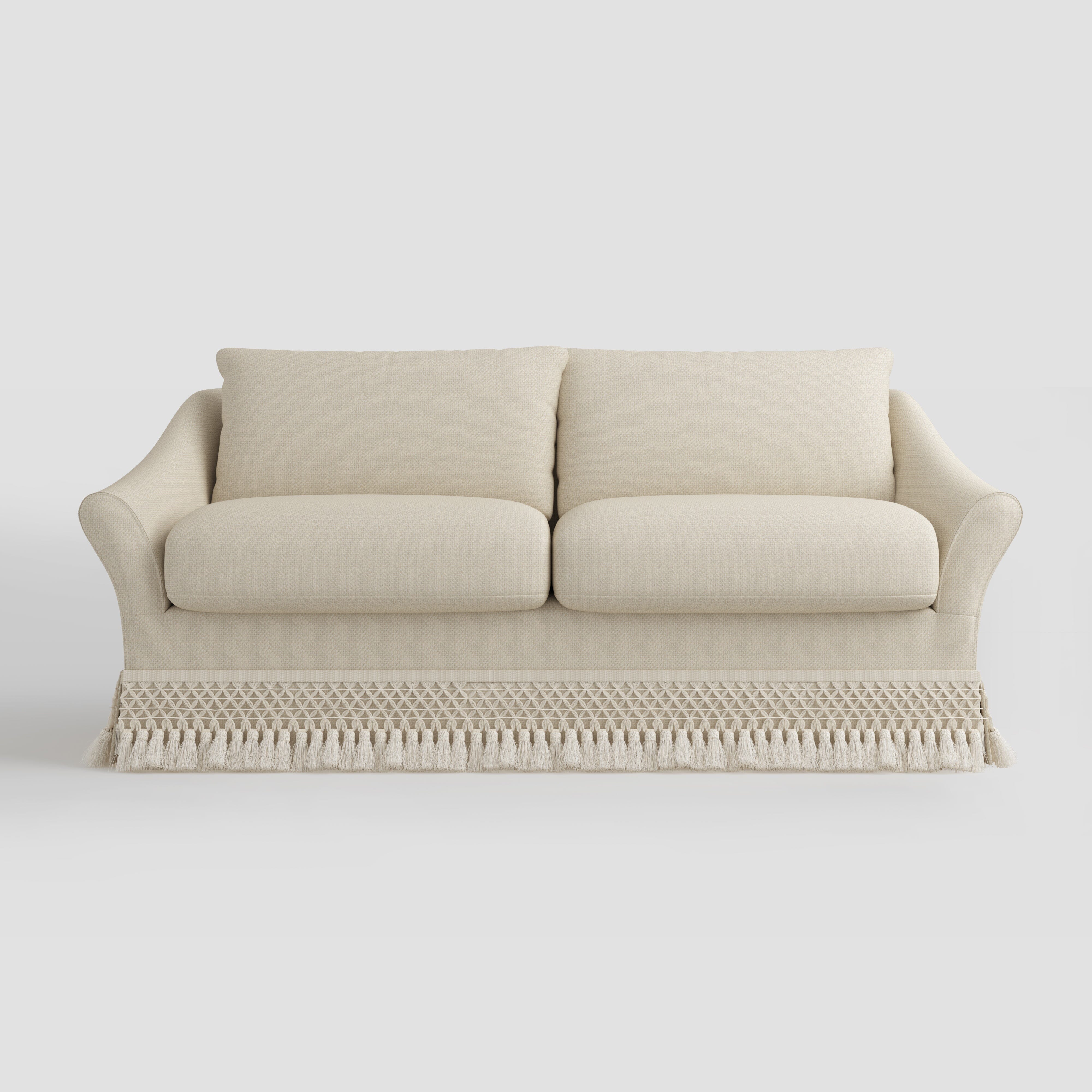 Cottonfy Slipcover Linen Armchair with Fringe Cottonfy UK 2 Seater Oatmeal 