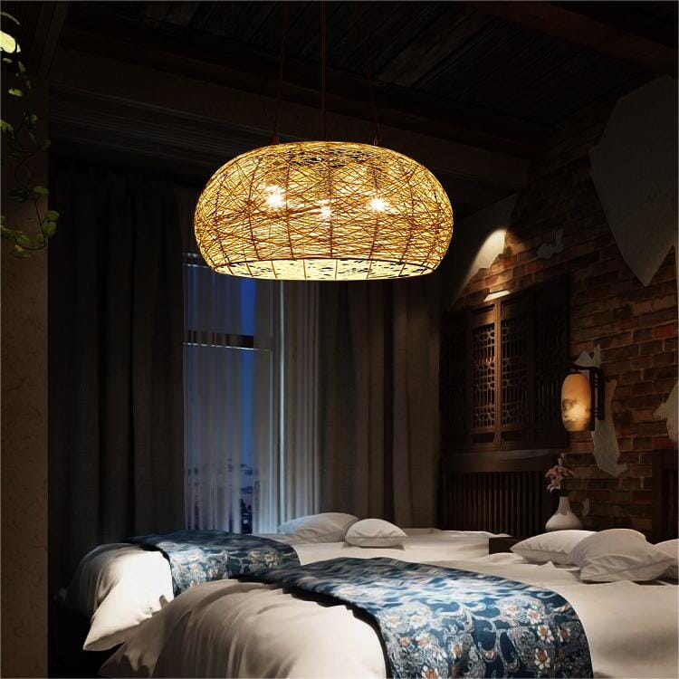 Creative Bird's Nest LED Hemp Rope Rattan Woven Pendant Light Lightsin UK 