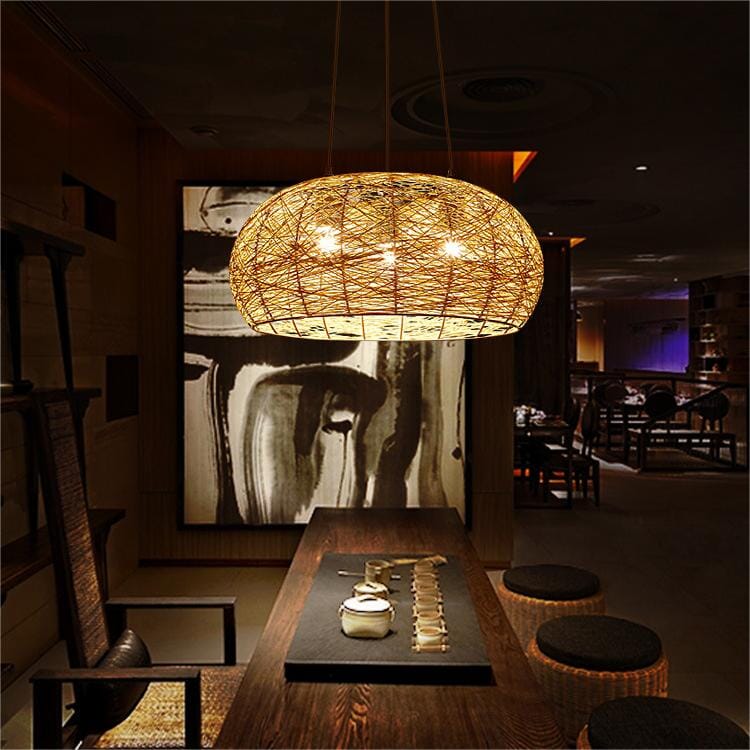 Creative Bird's Nest LED Hemp Rope Rattan Woven Pendant Light Lightsin UK 