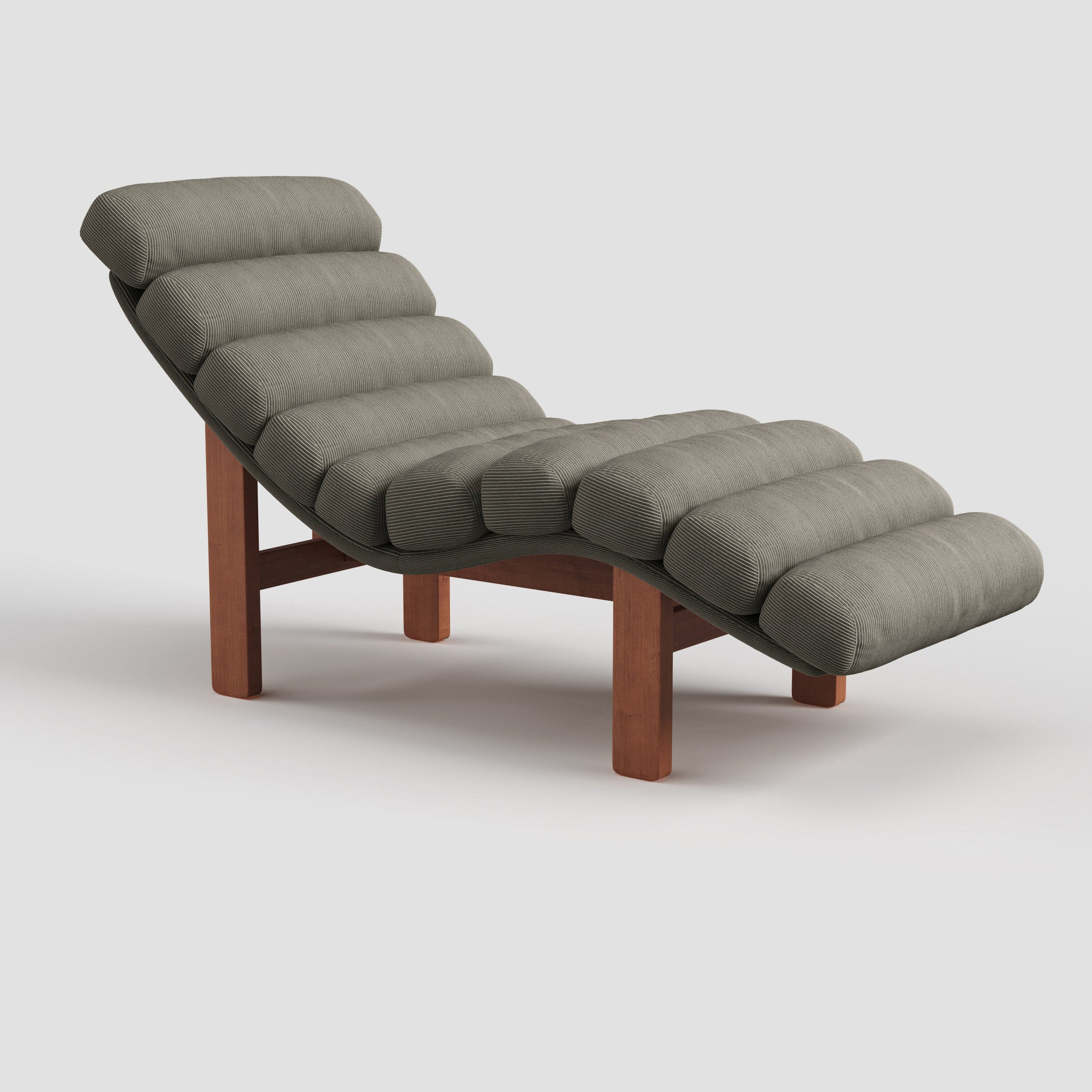 Cottonfy Modern Ergonomic Corduroy Chaise Lounge with Natural Wooden Frame Living and Home Gray 