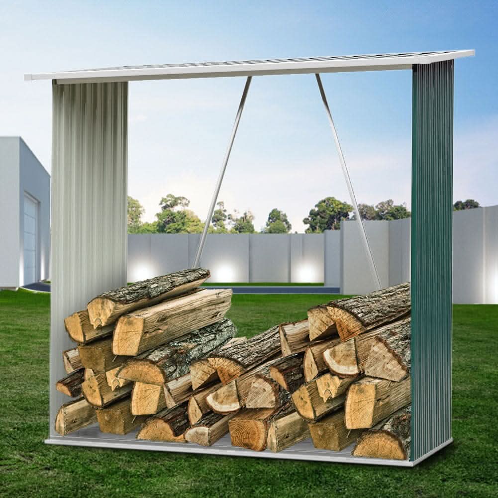 164cm L Firewood Storage Shed Metal Log Holder Fire Wood Rack Garden P ...