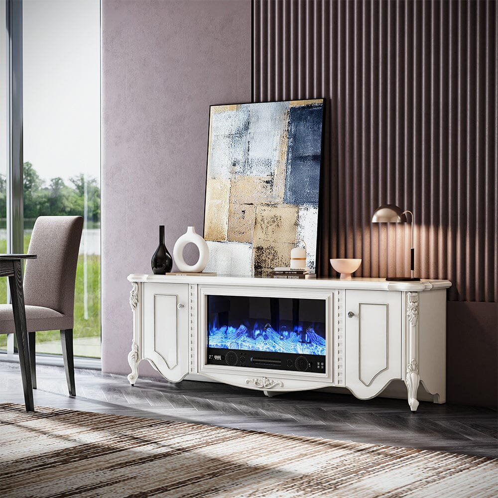 180cm W TV Stand 30 Inch Electric Fireplace with Remote Freestanding F