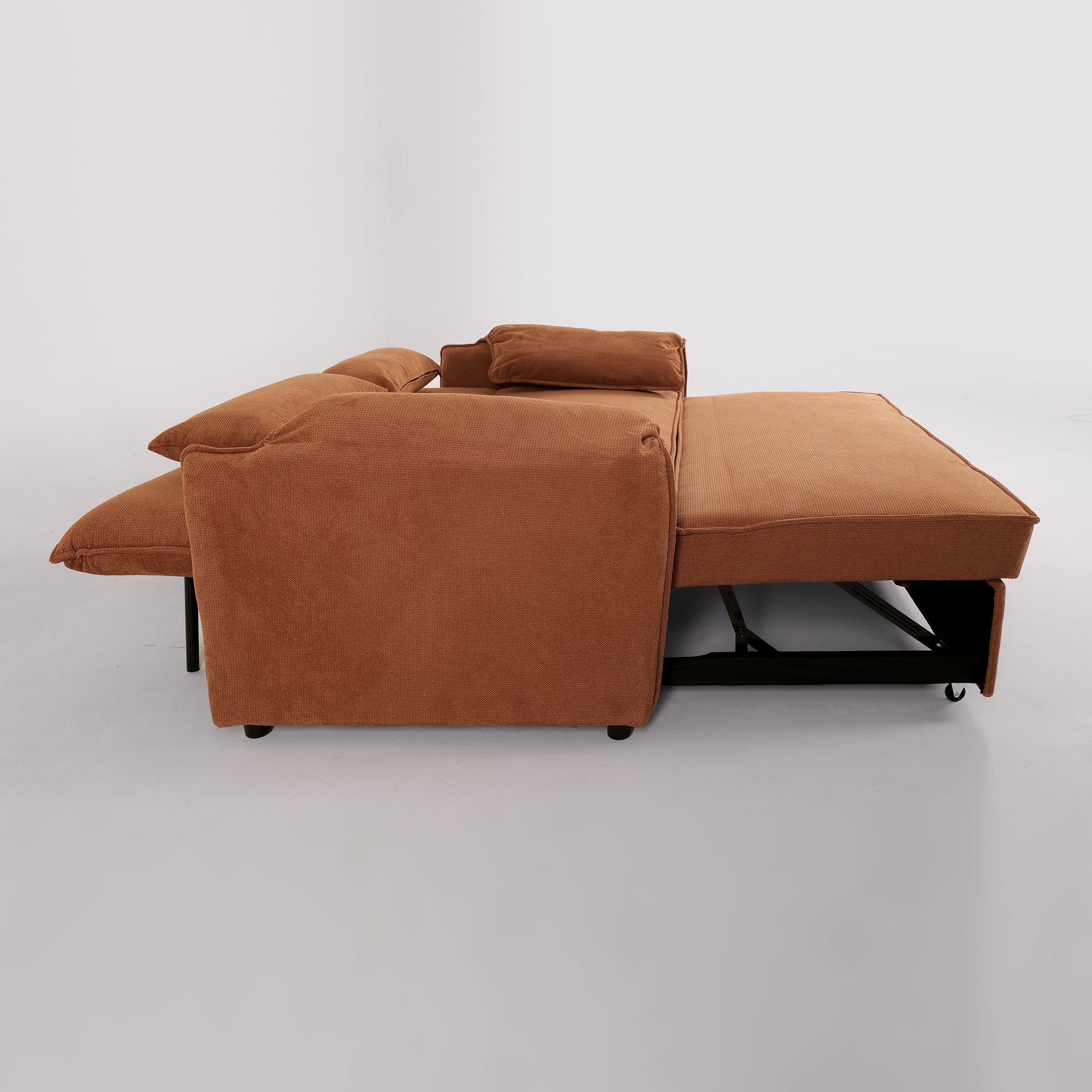 Caramel & Ginger Yellow Fabric Sofa Bed with Adjustable Backrest and Easy Pull-Out Mechanism Living and Home 