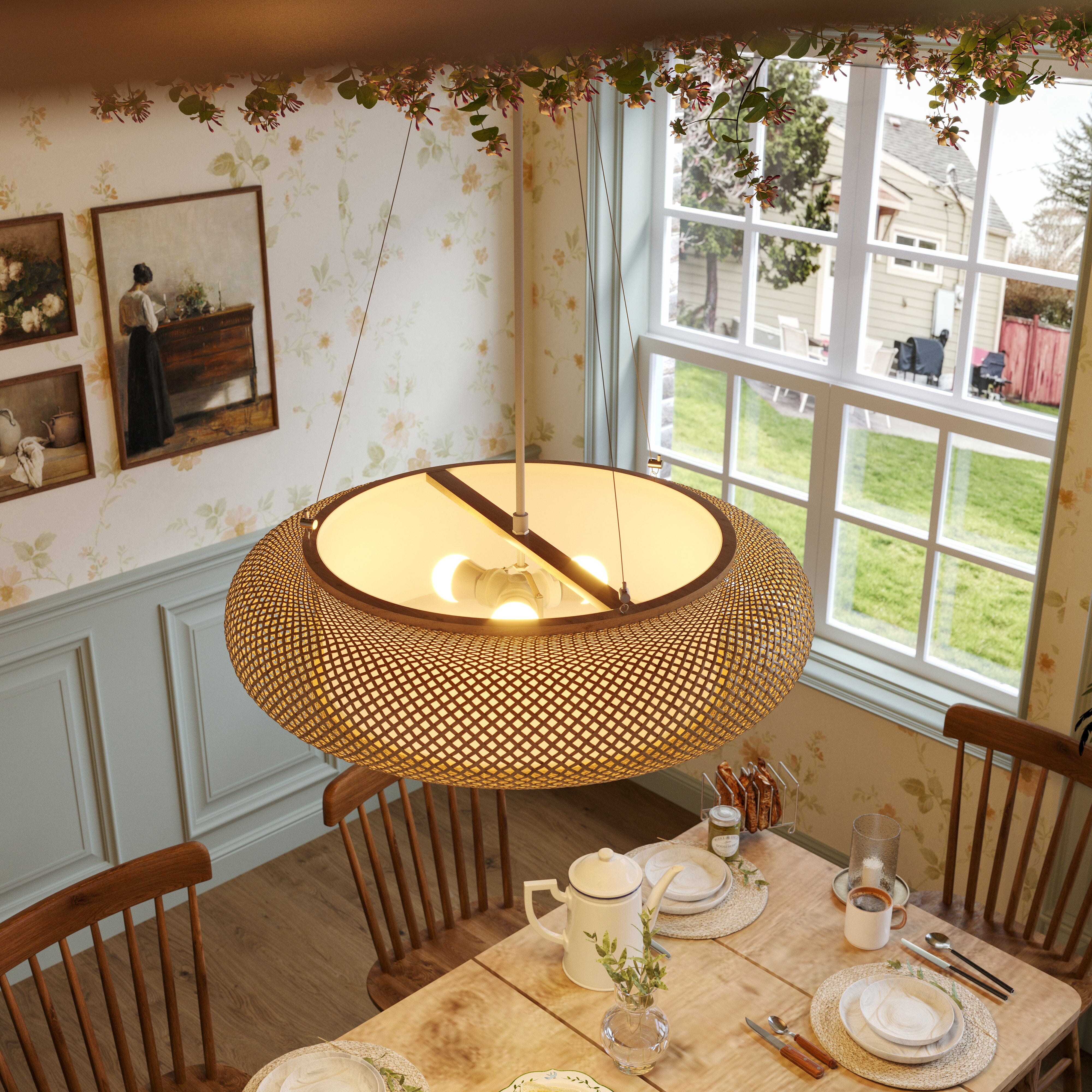 Lightsin Lutta-Handwoven Bamboo Pendant Light for Kitchen Island or Living Room Lightsin UK 