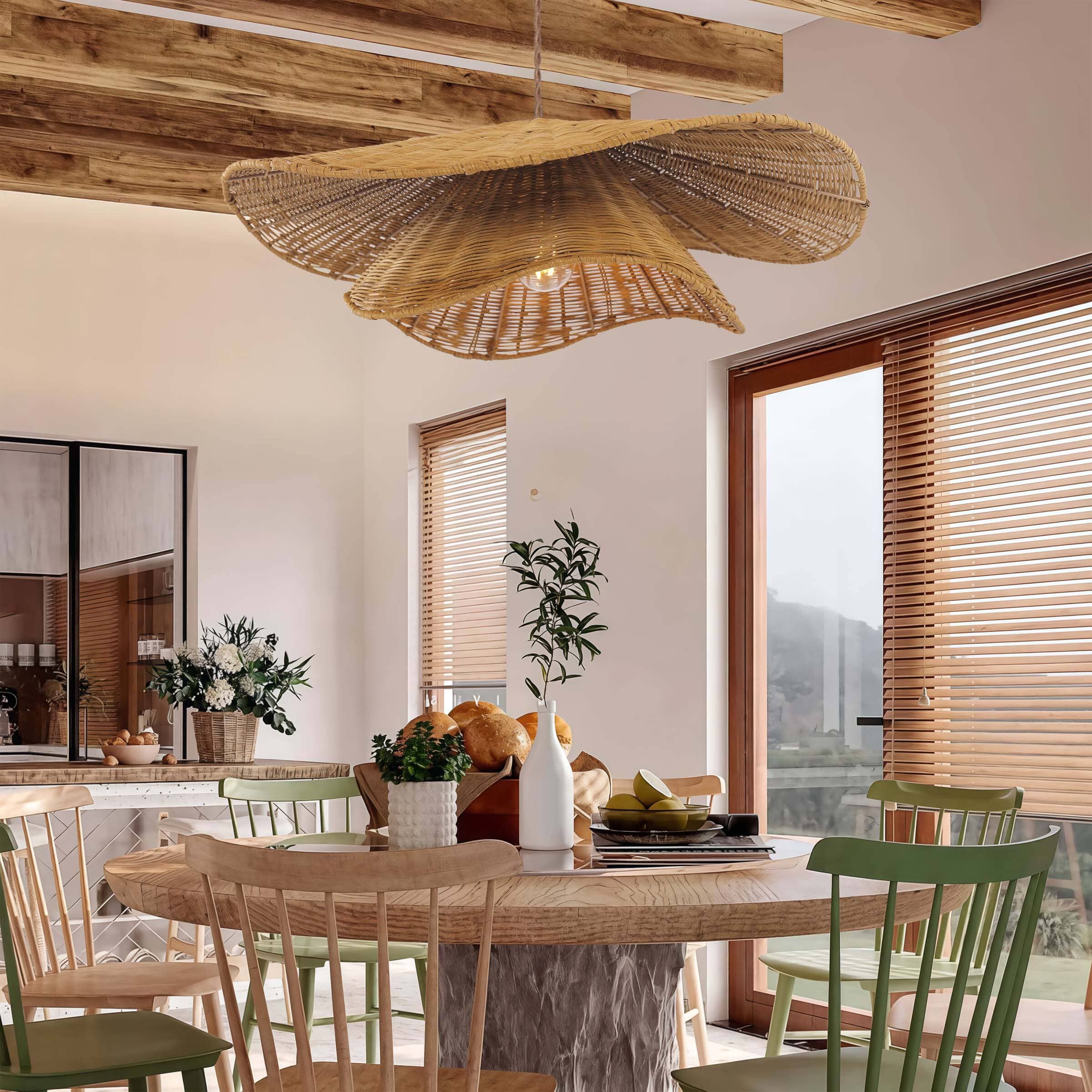 Lightsin Woven Rattan and Iron Pendant Light – Organic Ceiling Pendant Light for Dining Room, Living Room, and Modern Rustic Interiors Lightsin UK 