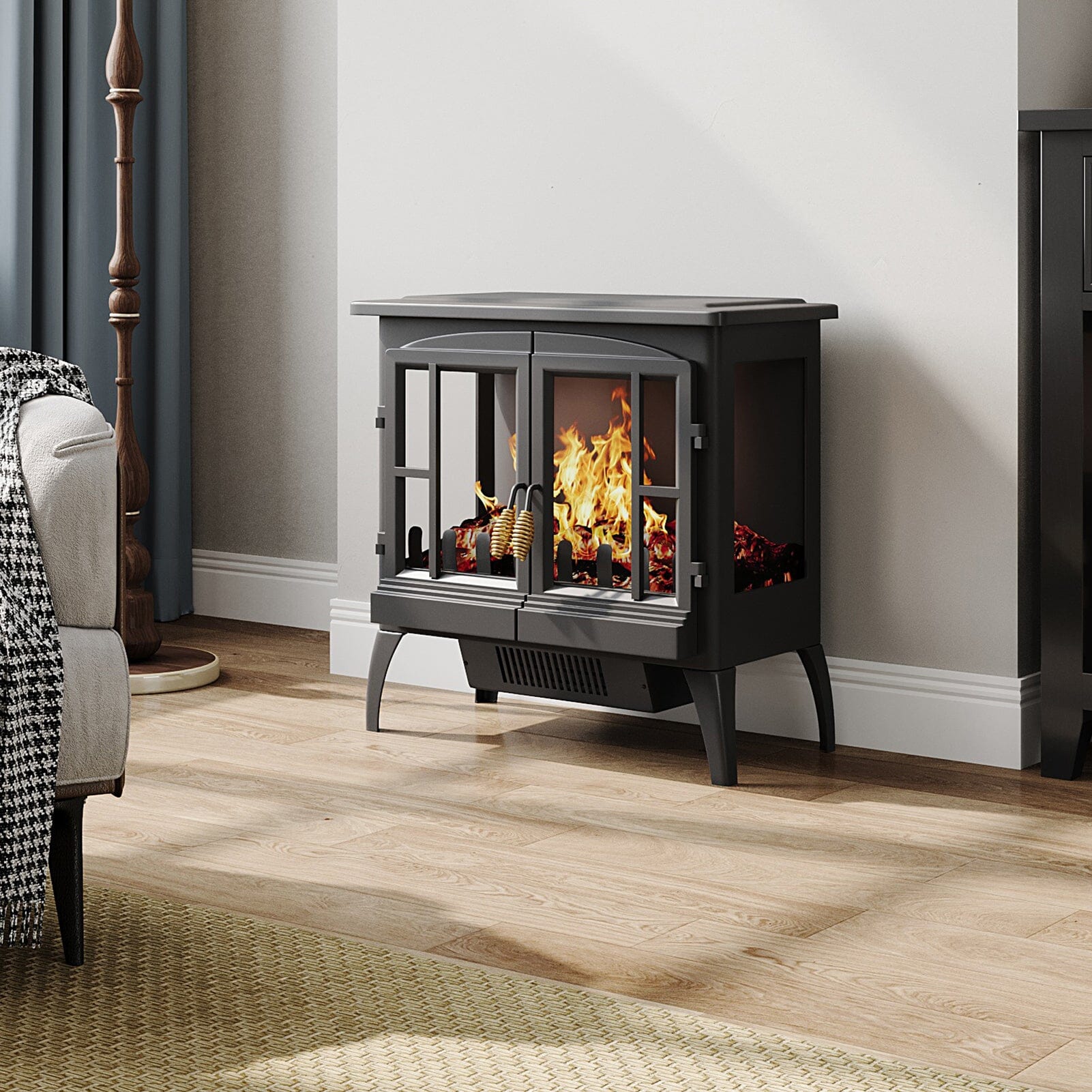 Black Freestanding Electric Fireplace Heater with Adjustable Flame Brightness Living and Home 
