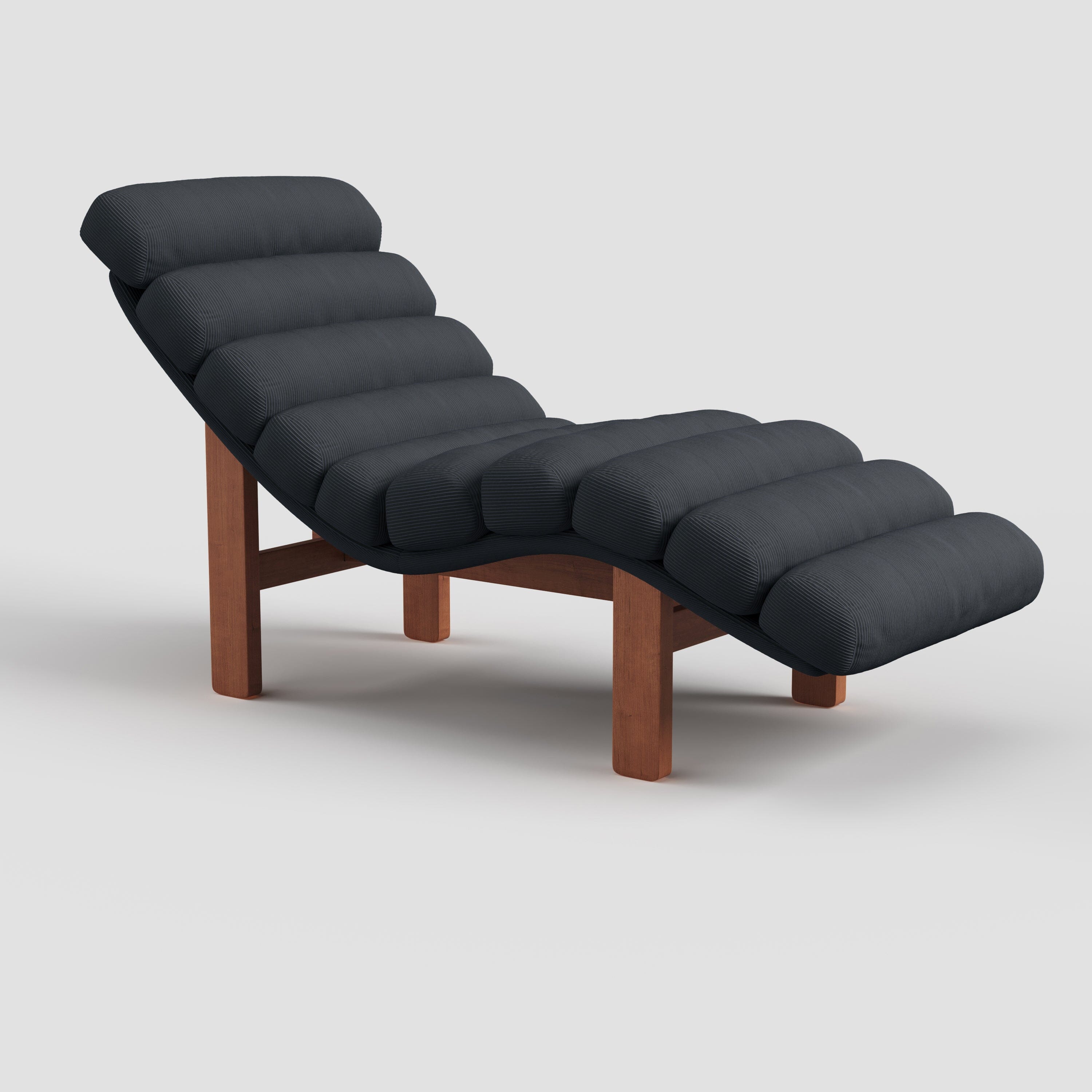 Cottonfy Modern Ergonomic Corduroy Chaise Lounge with Natural Wooden Frame Living and Home Dark Blue 
