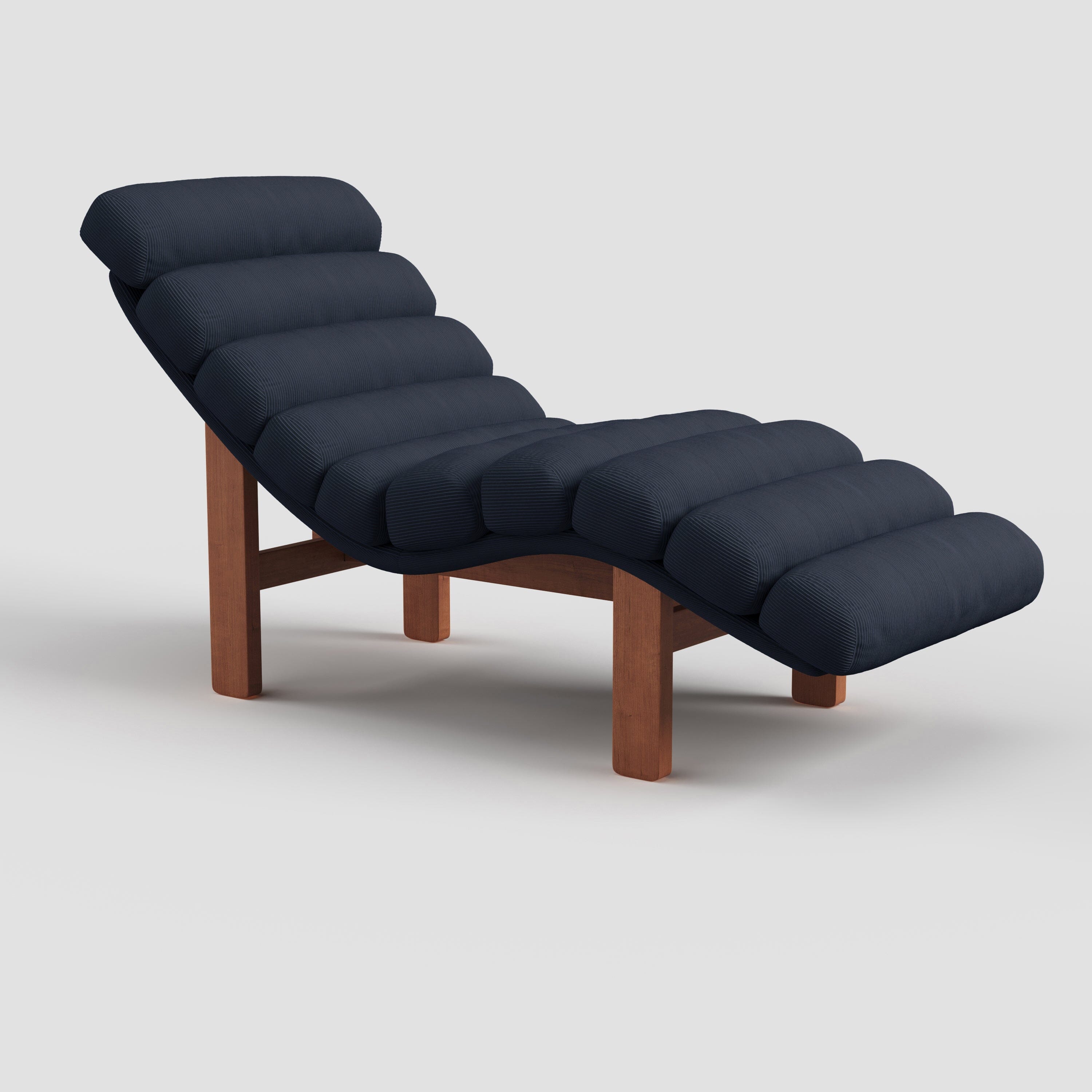 Cottonfy Modern Ergonomic Corduroy Chaise Lounge with Natural Wooden Frame Living and Home Dark Blue 