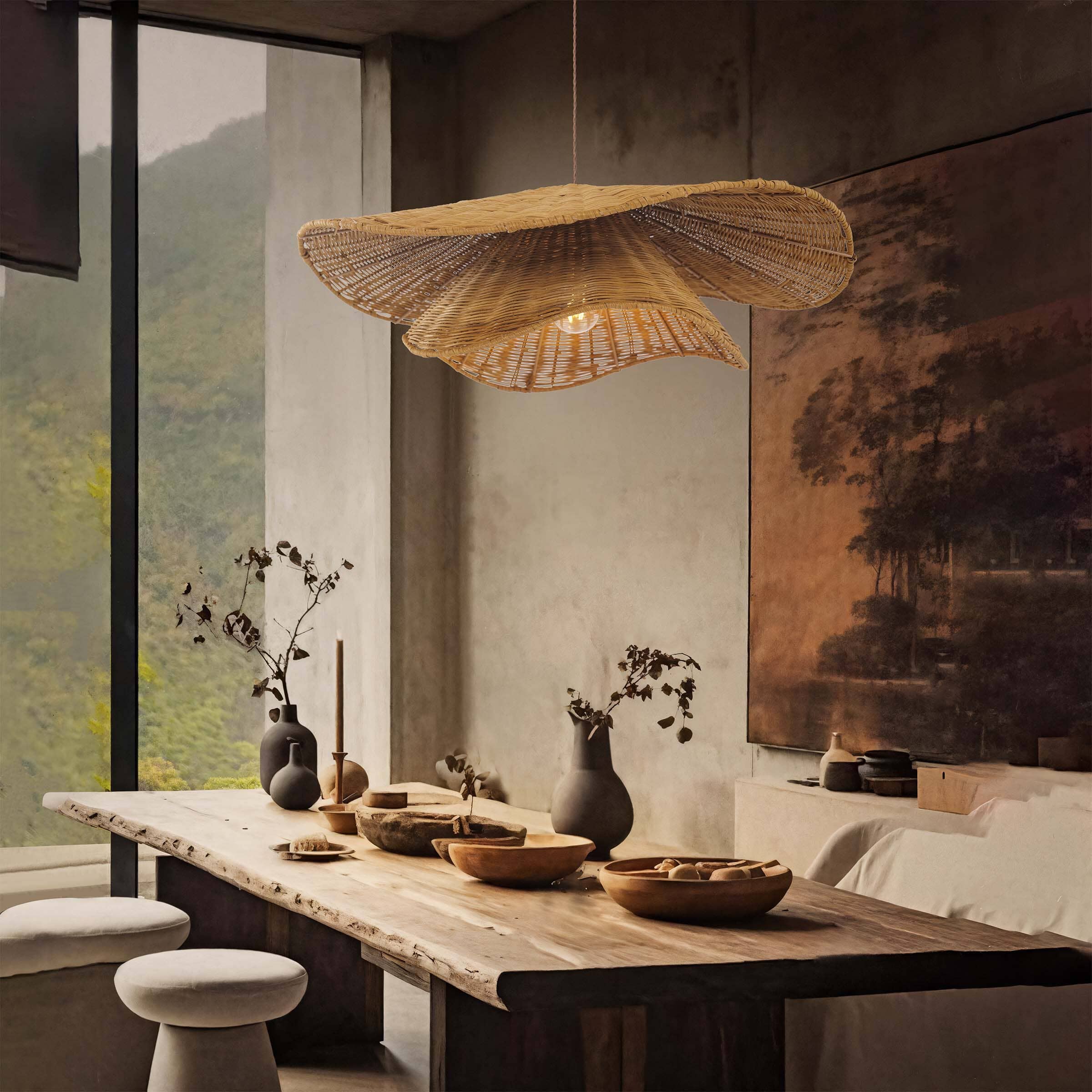 Lightsin Woven Rattan and Iron Pendant Light – Organic Ceiling Pendant Light for Dining Room, Living Room, and Modern Rustic Interiors Lightsin UK 50cm Dia 1 Unit 