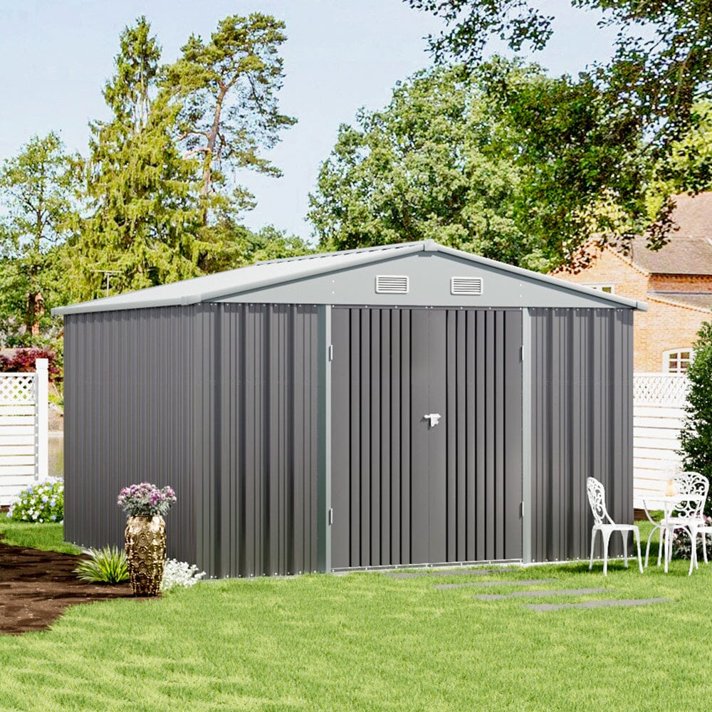 10.5ft W x 6.7ft H Outdoor Garden Metal Storage Shed Motorcycle Storage Sheds with Lockable 2 Doors Garden Sheds Living and Home 
