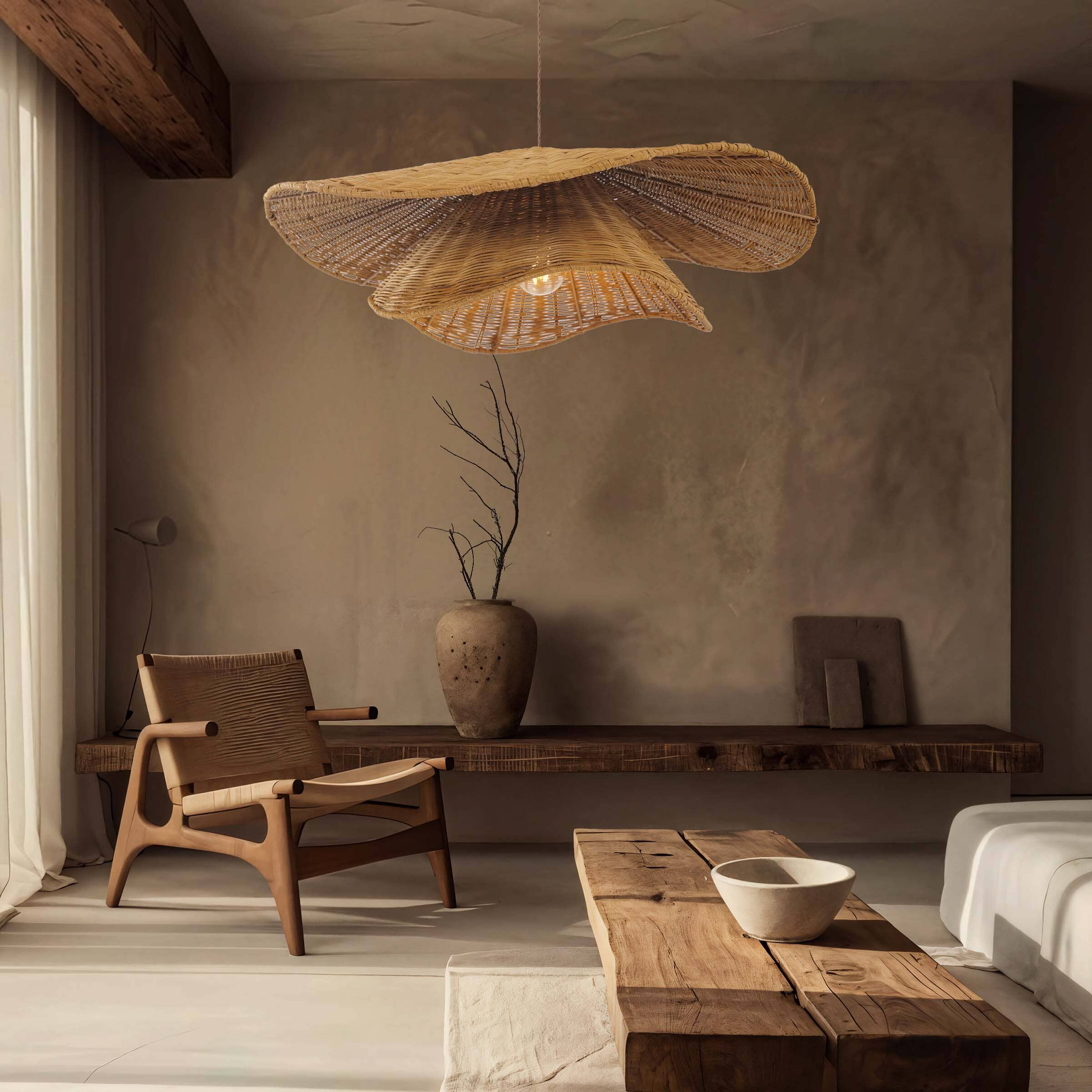 Lightsin Woven Rattan and Iron Pendant Light – Organic Ceiling Pendant Light for Dining Room, Living Room, and Modern Rustic Interiors Lightsin UK 