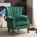 Velvet Upholstered Wingback Chair Thick Padded Armchair