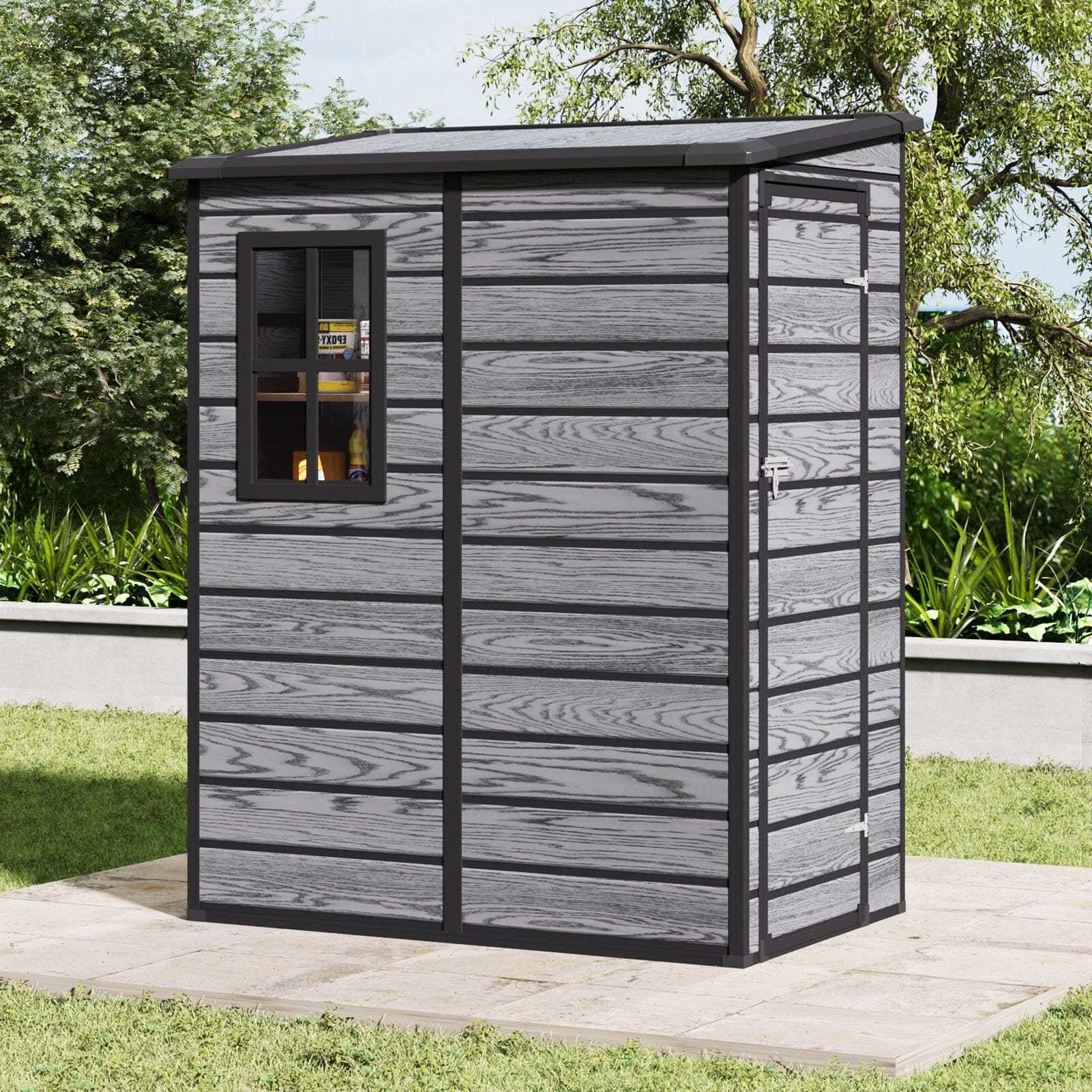 5x3ft / 5x4ft Plastic Garden Storage Shed with Front and Size Door for Bikes and Tools Living and Home 