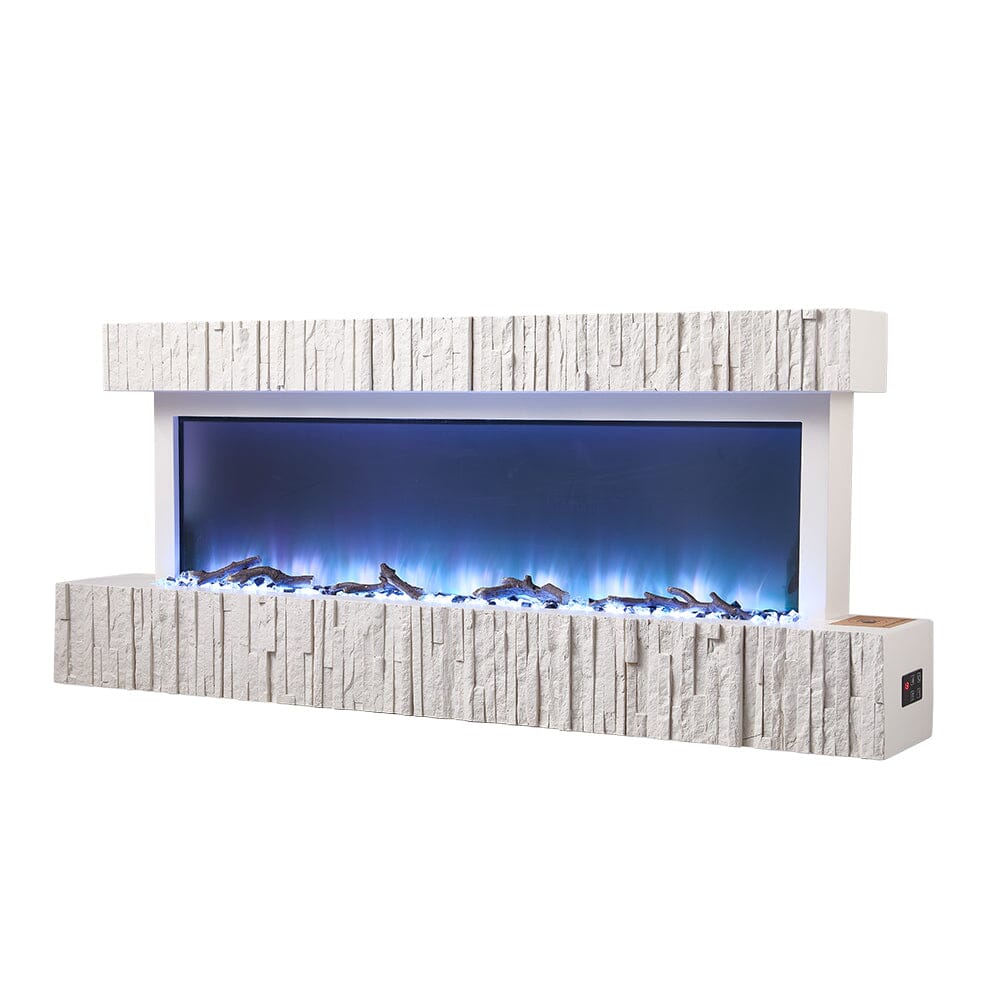 47/59 Inch Wall Mounted Electric Fireplace with Faux Stone Mantel, WiFi, Remote & LED Flames Living and Home 