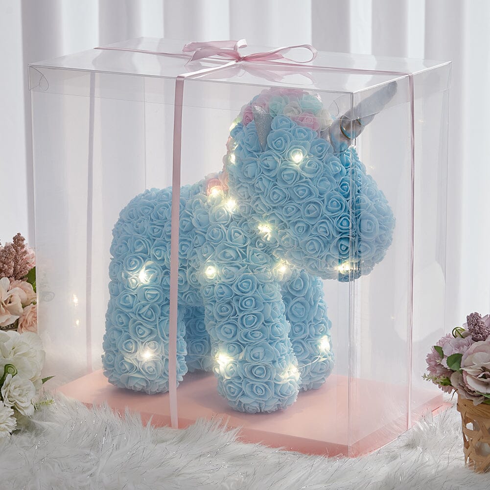 Simulation Foam Forever Rose Blue Unicorn Gift Box with Warm Light Strip Living and Home 
