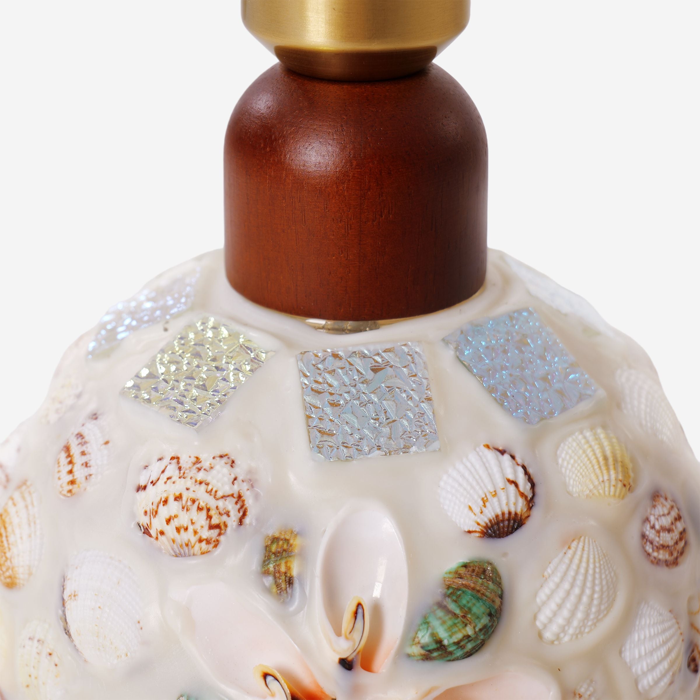 Mosaic Seashell Table Lamp - Coastal Glass & Wood Bedside Light Lightsin UK 