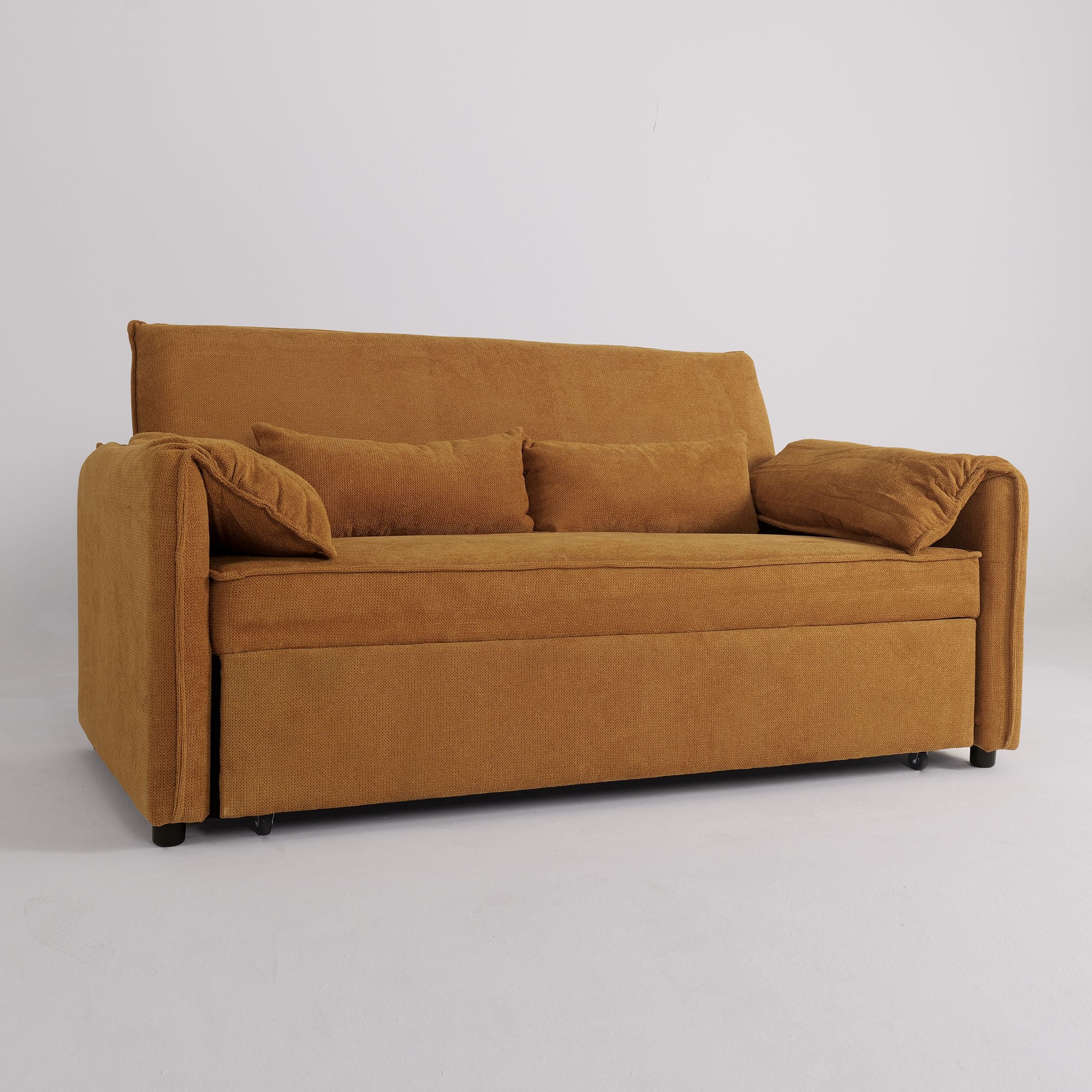 Ginger Yellow Fabric Sofa Bed with Adjustable Backrest and Easy Pull-Out Mechanism Living and Home 