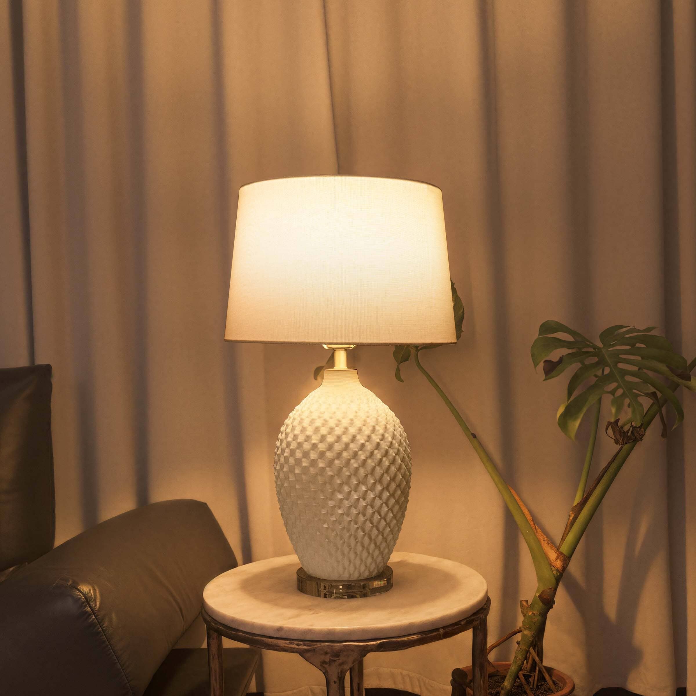 ‍Lightsin 3D Pure White Diamond Embossed Relief Pattern Ceramic Table Lamp (100% off) Lightsin UK 1 Unit 
