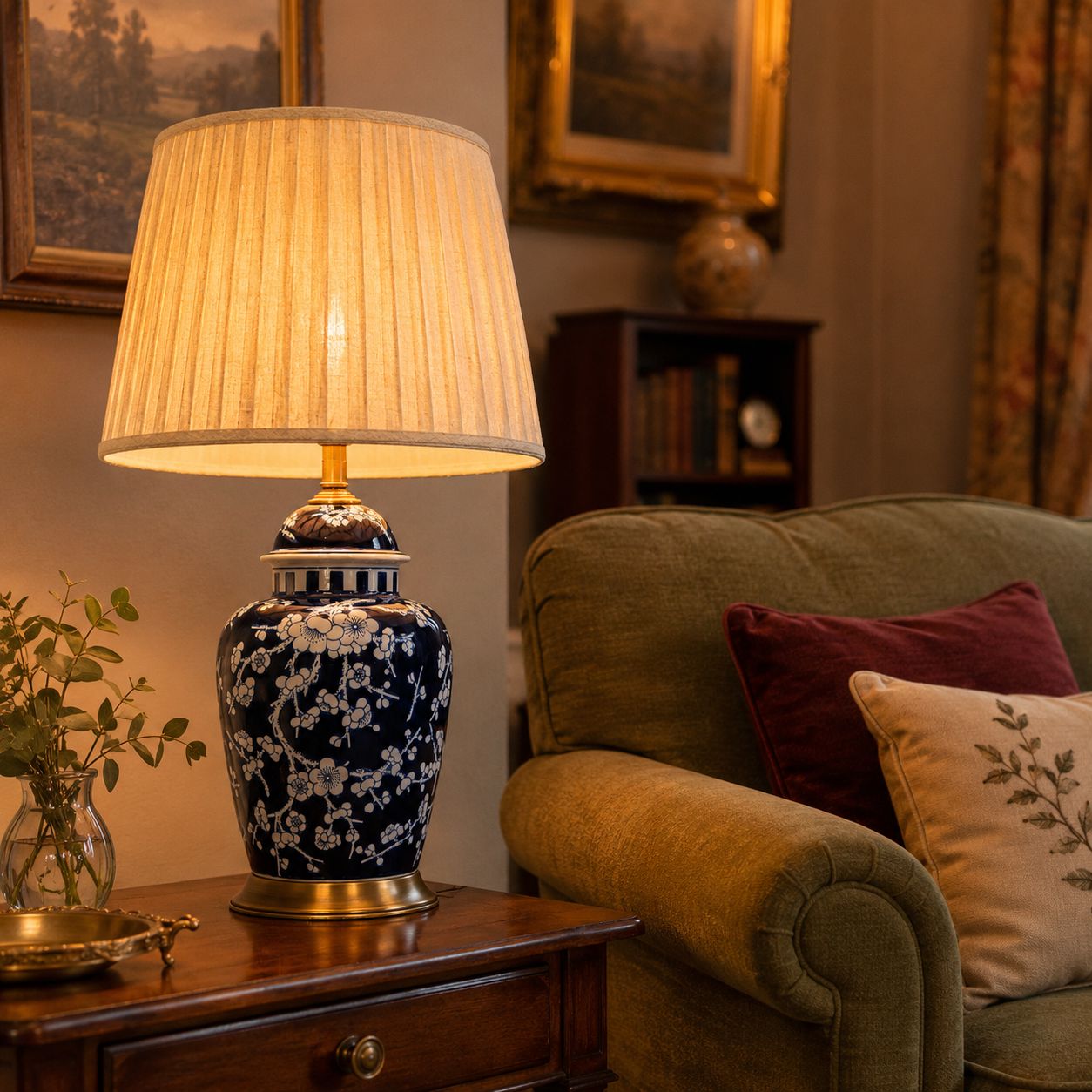 Lightsin Vintage Desk Lamp Ceramic Floral Design with Brass Base and Fabric Shade Lightsin UK 