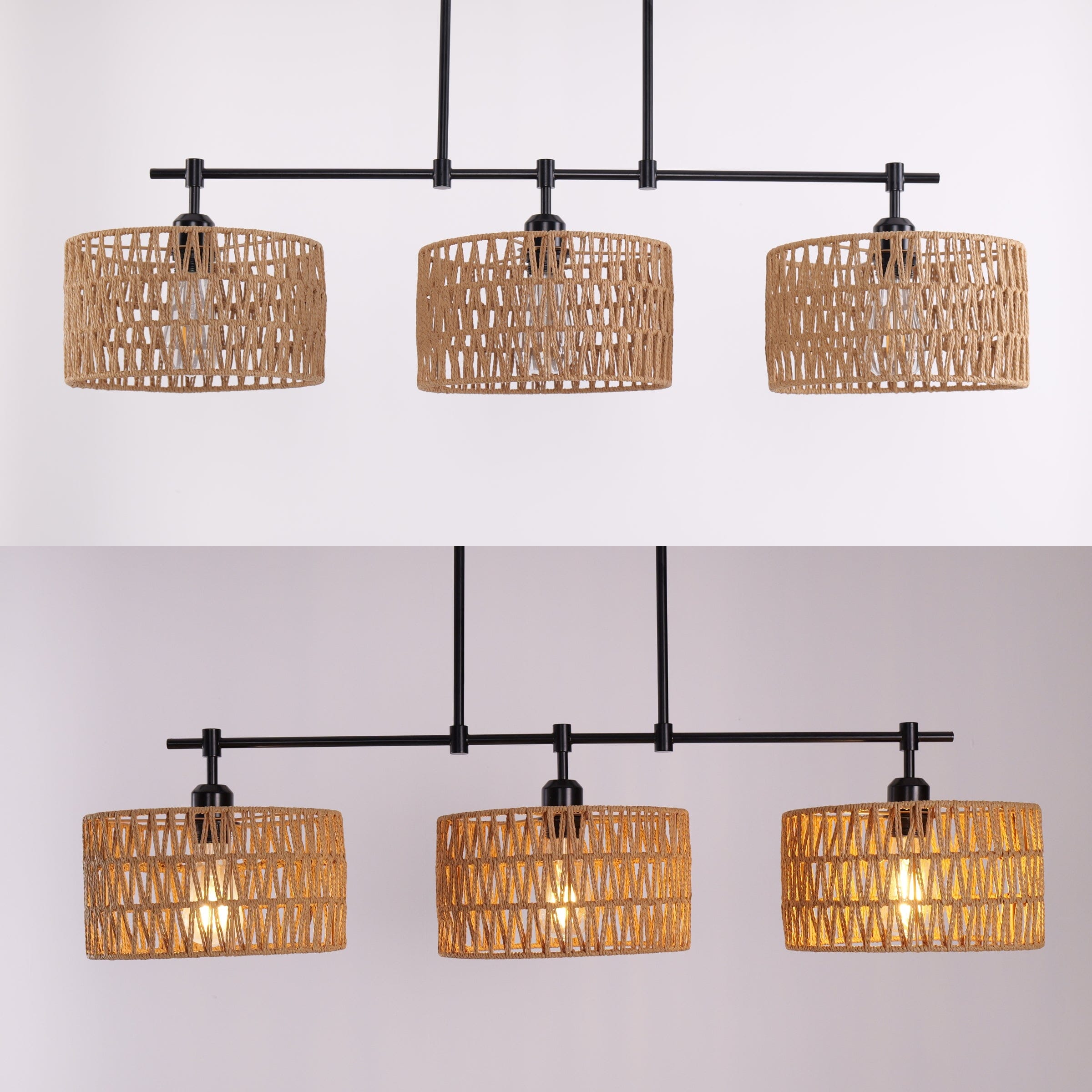 Lightsin Handcrafted Rustic Paper Rope Pendant Light with 3 Lampshades Lightsin UK 