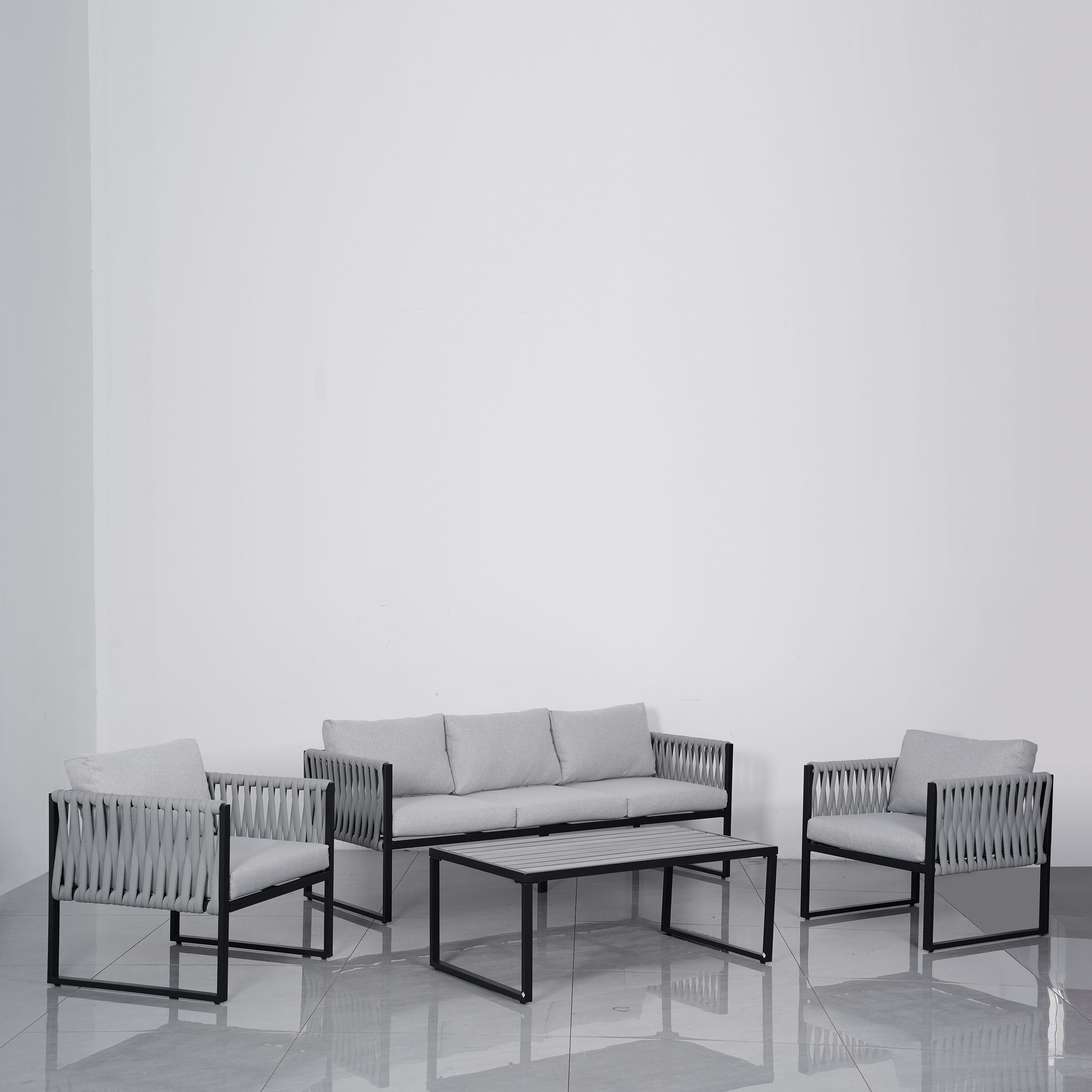 4 Piece Outdoor Garden Sofa Set with Rope Detailing and Sturdy Metal Frame Living and Home 