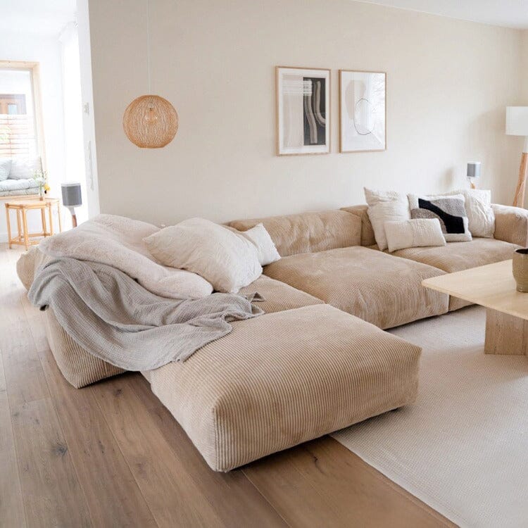 Cottonfy Corduroy Modular Wide Seat Chaise Sofa Block Living and Home 