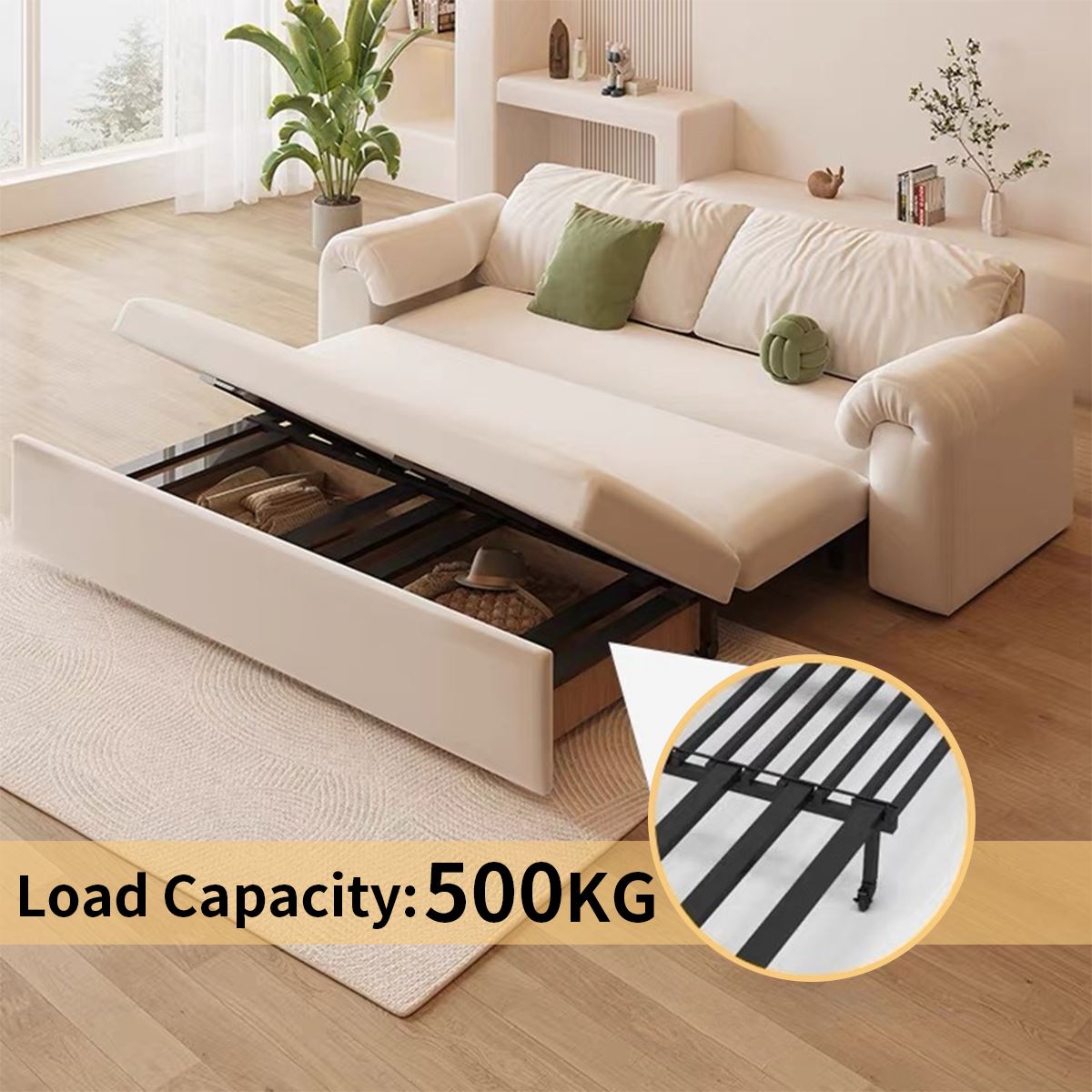Cottonfy Cream Convertible Sleeper Sofa Bed with Drawers Living and Home 
