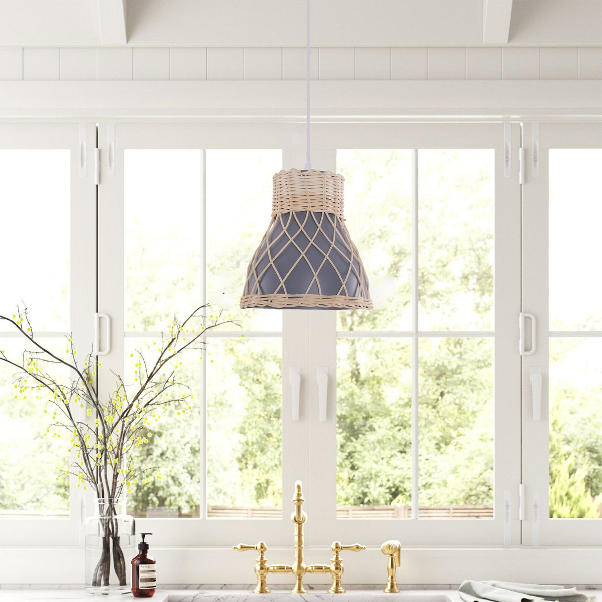 Lightsin Modern Rattan Pendant Light Available in Grey, Pink, and White Lightsin UK 