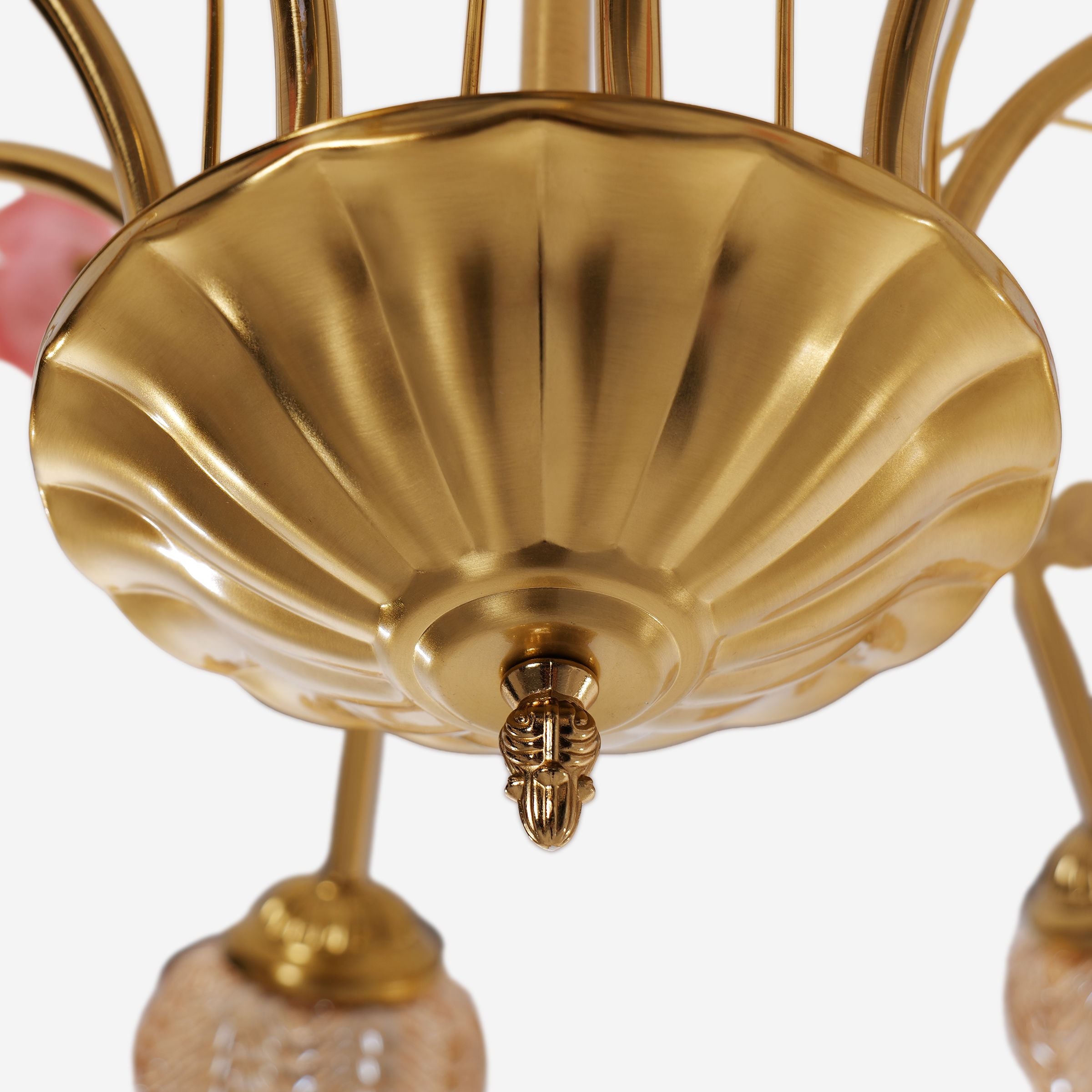 6-Light Gold Vintage Pink Floral Glass Chandelier | E27 Ceiling Lamp Pendant Light Lightsin UK 