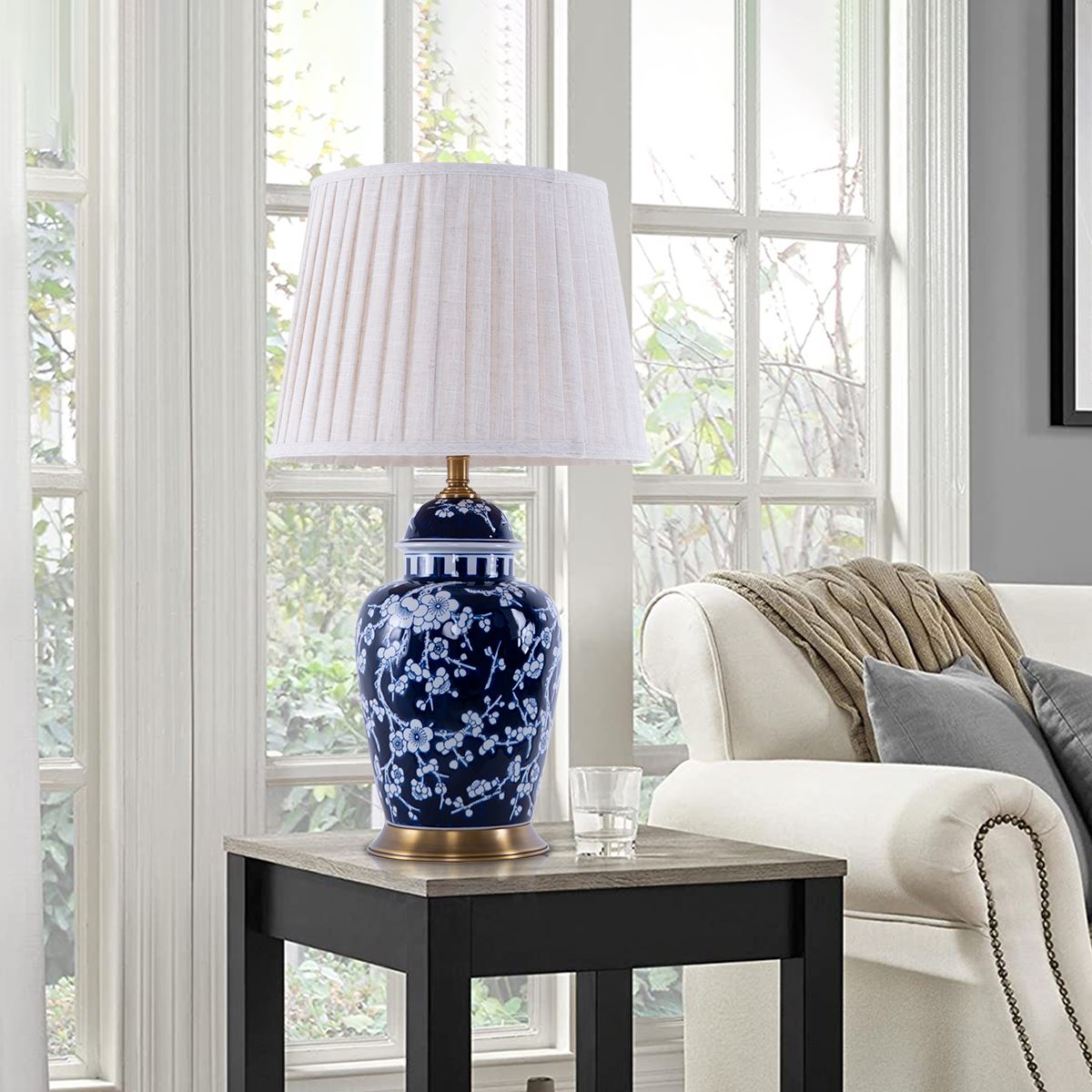 Lightsin Vintage Floral Ceramic Table Lamp with Brass Base and Fabric Shade Lightsin UK 