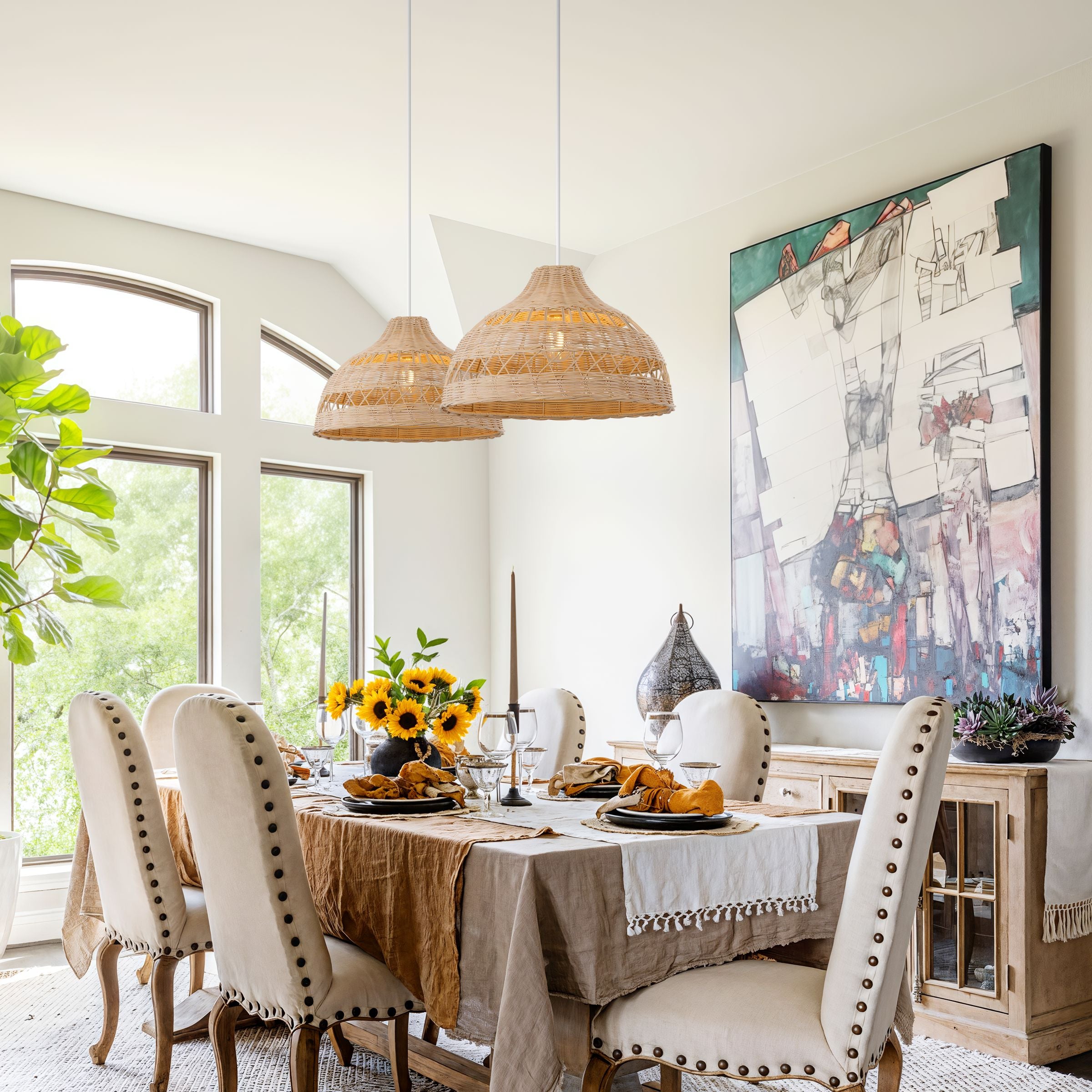 Lightsin Natural Rattan Pendant Light - Handwoven Ceiling Light, Durable & Rustic Lightsin UK D50cm 