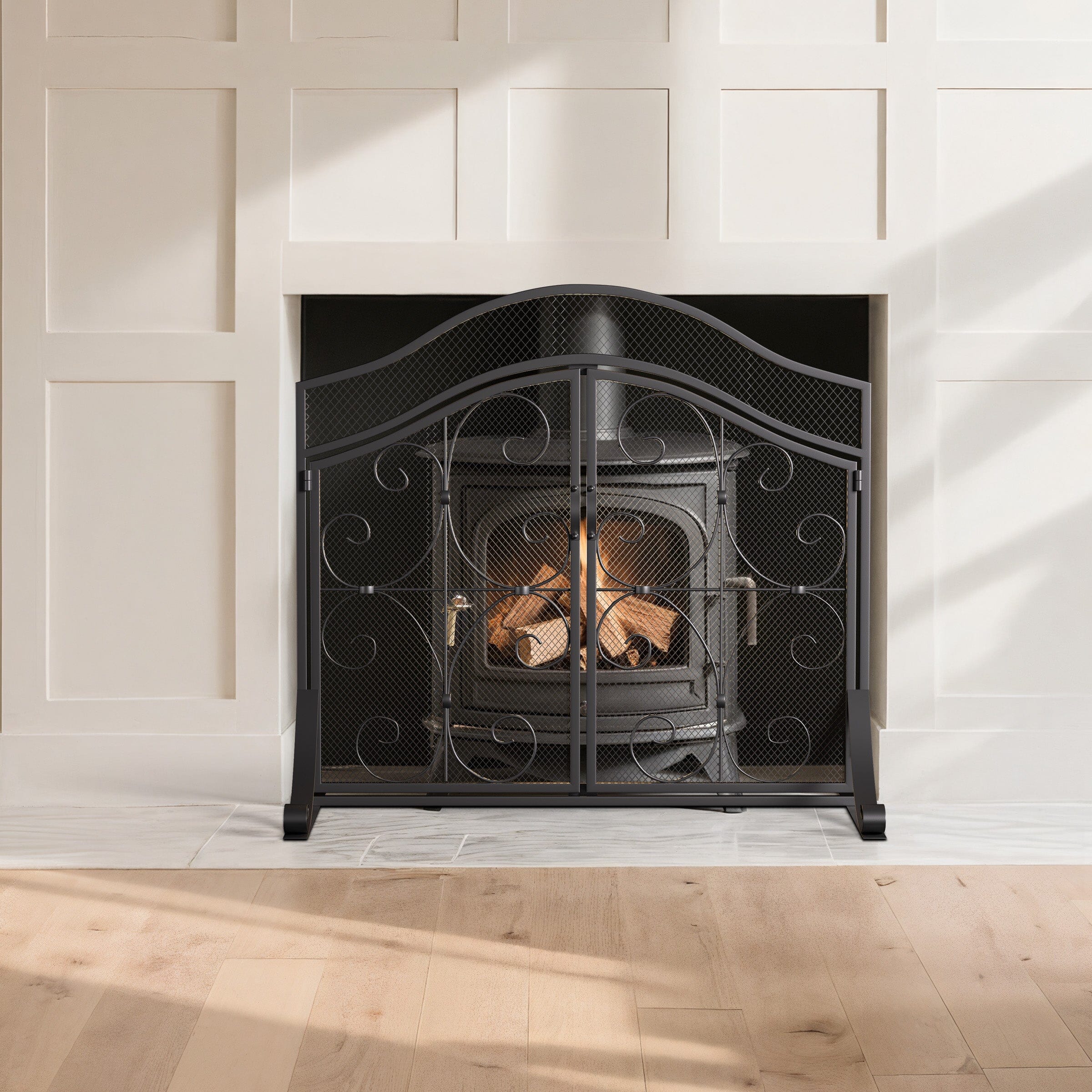Smallbee Iron Fireplace Screen Black Powder-Coated – 90x32x78.8cm Smallbee UK 