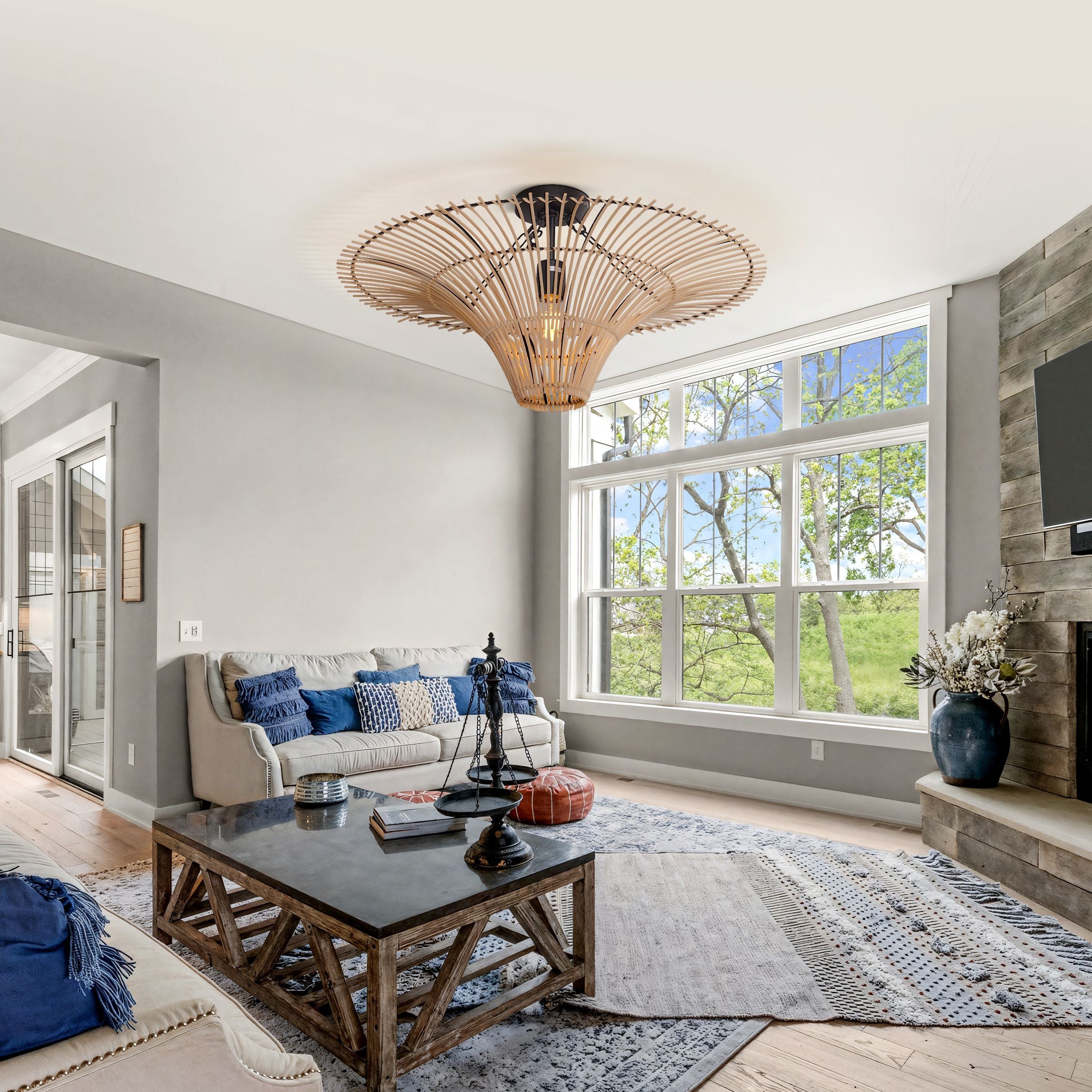 Lightsin Flying Saucer-Shaped LED Rattan Pendant Light Lightsin UK 80cm Dia×40cm H（Customized） 