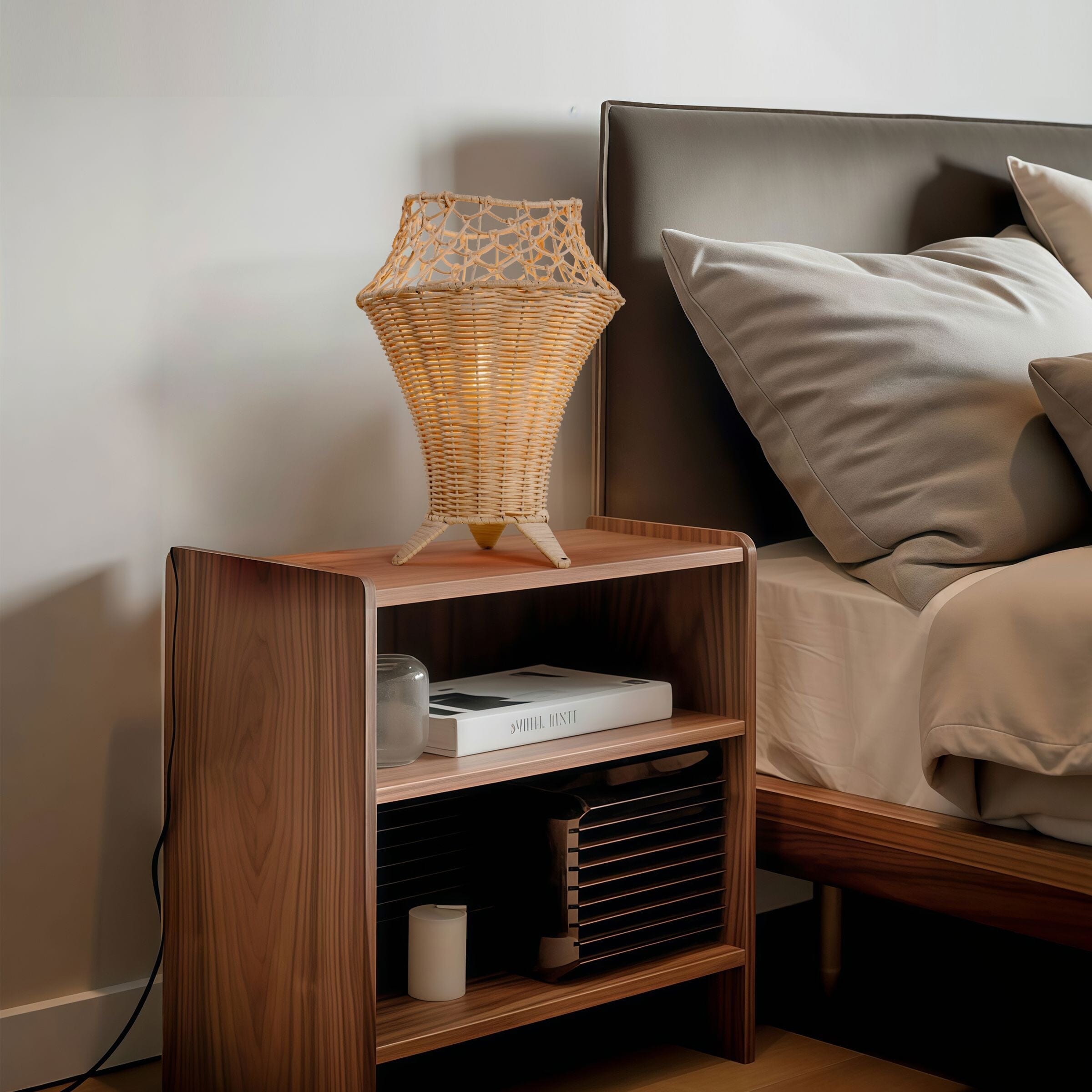 ‍Lightsin Net-Pattern Fish-Mouth Design Rattan Table Lamp (100% off) Lightsin UK 