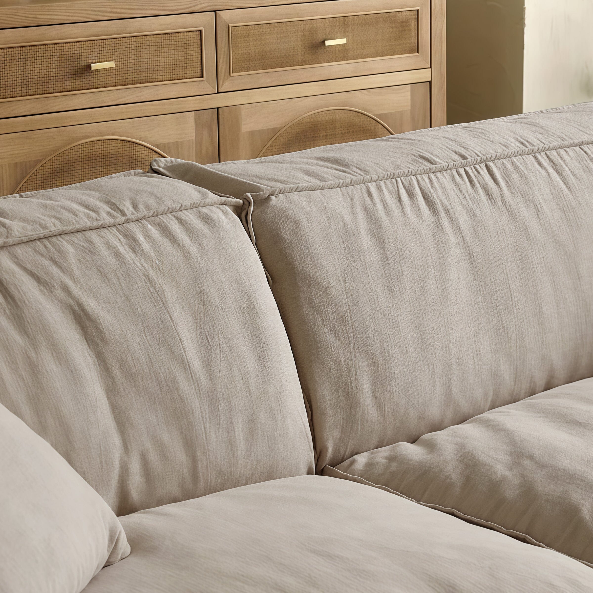 Cottonfy Elegant Linen Tofu Block Fabric Down Sofa 2 Seater Sofas Cottonfy UK 