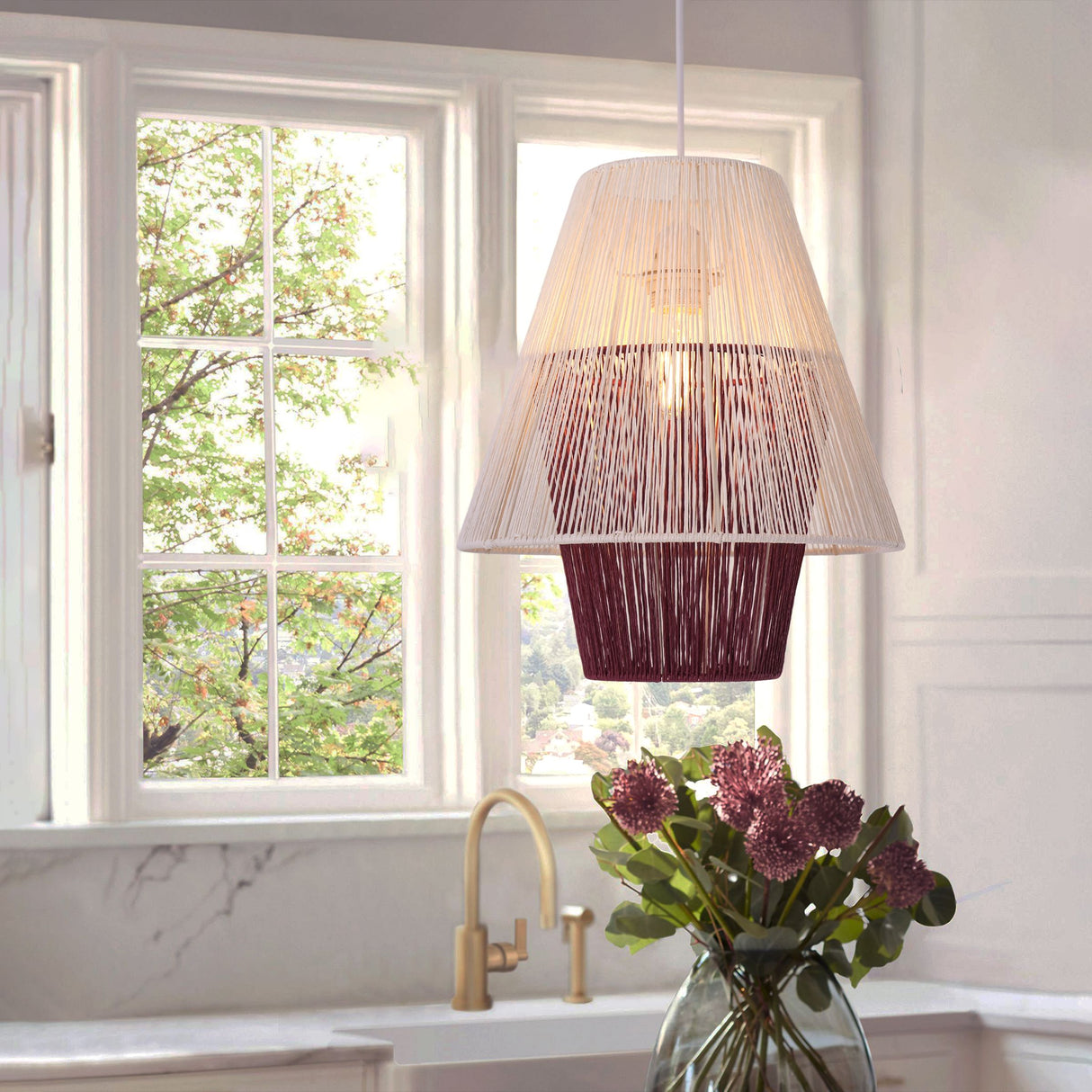 Lightsin Modern White Pendant Light with Purple Paper Rope Design Lightsin UK 