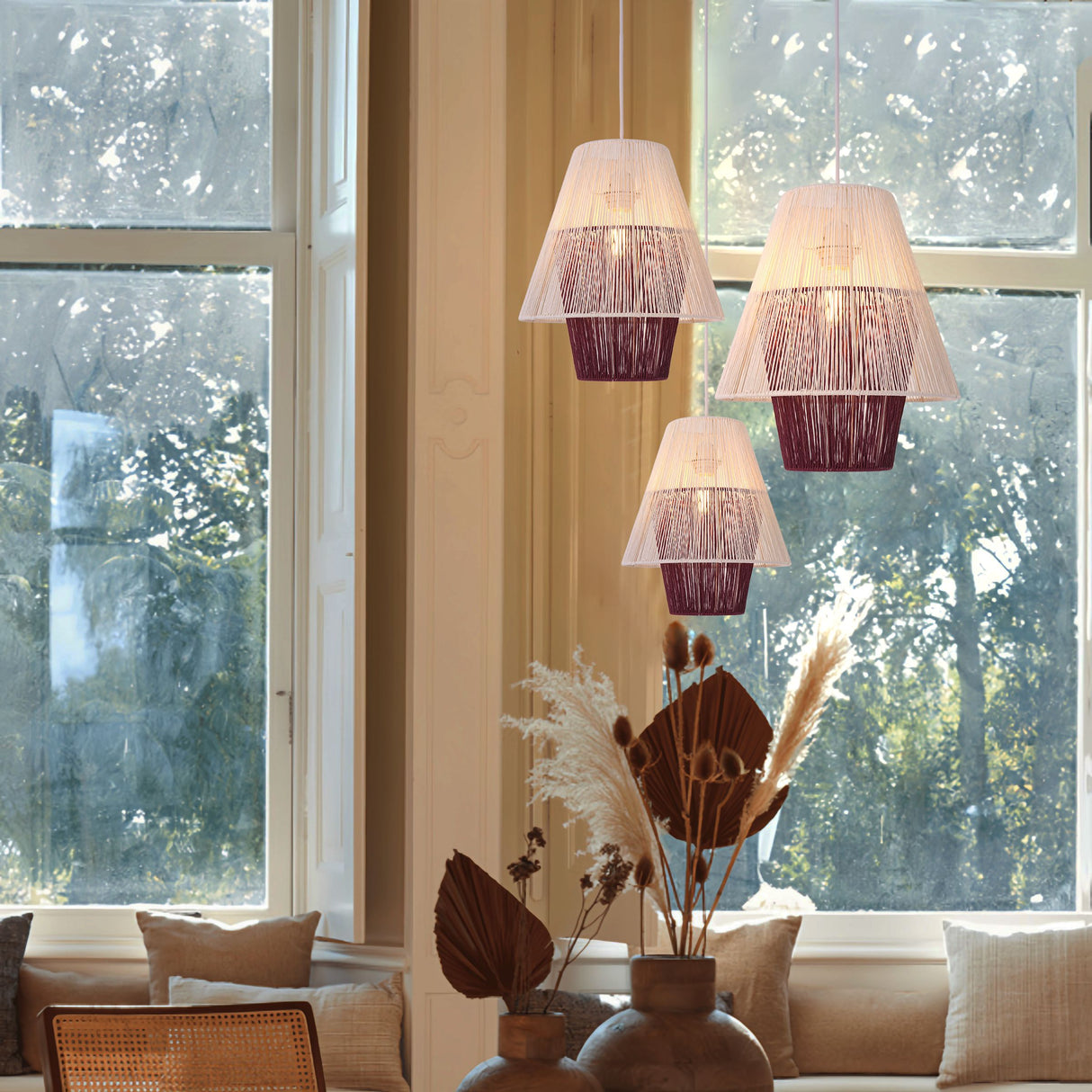 Lightsin Modern White Pendant Light with Purple Paper Rope Design Lightsin UK 