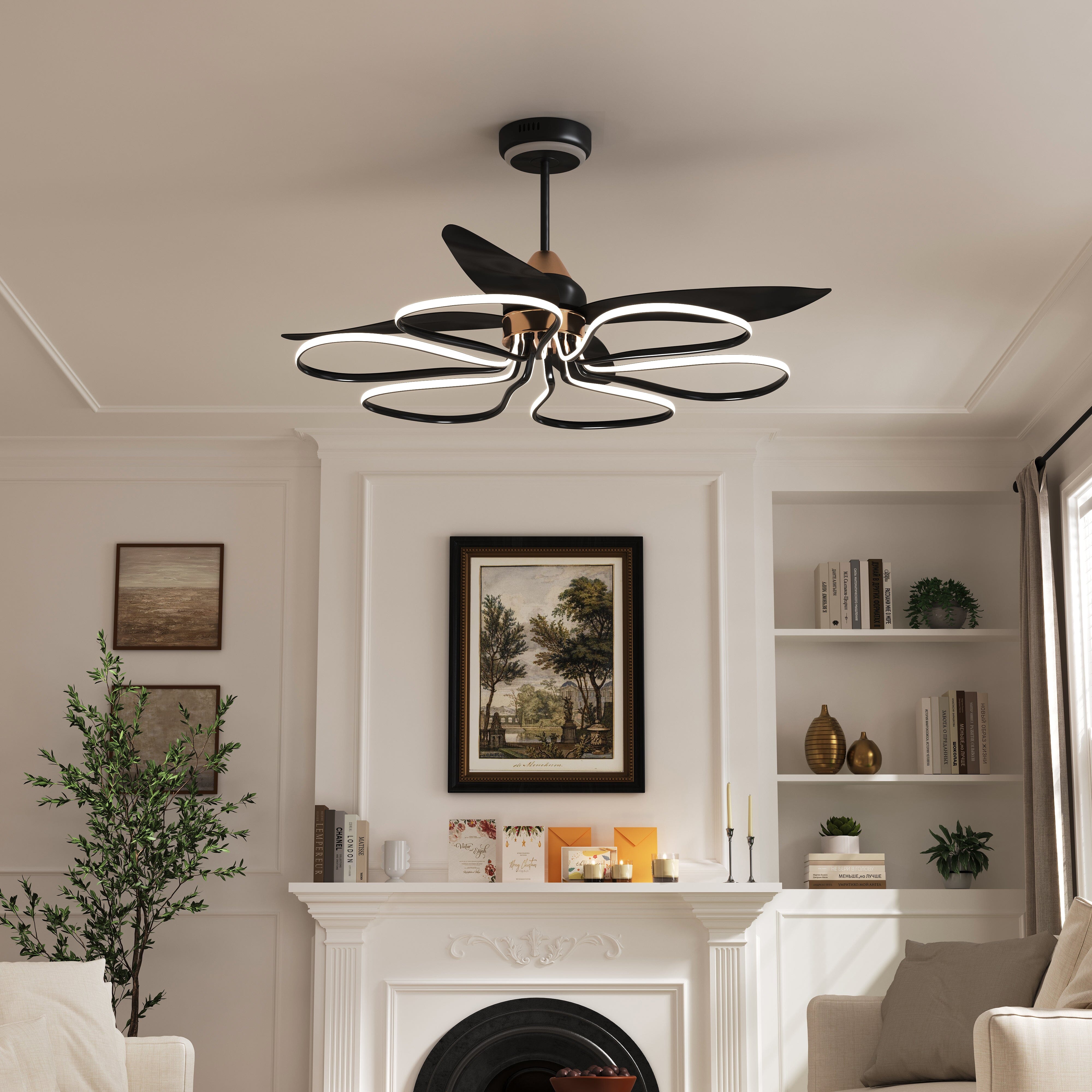 Lightsin 36-inch Black Modern Petal LED Ceiling Fan with Light - 6-Speed with Remote Control Lightsin UK 