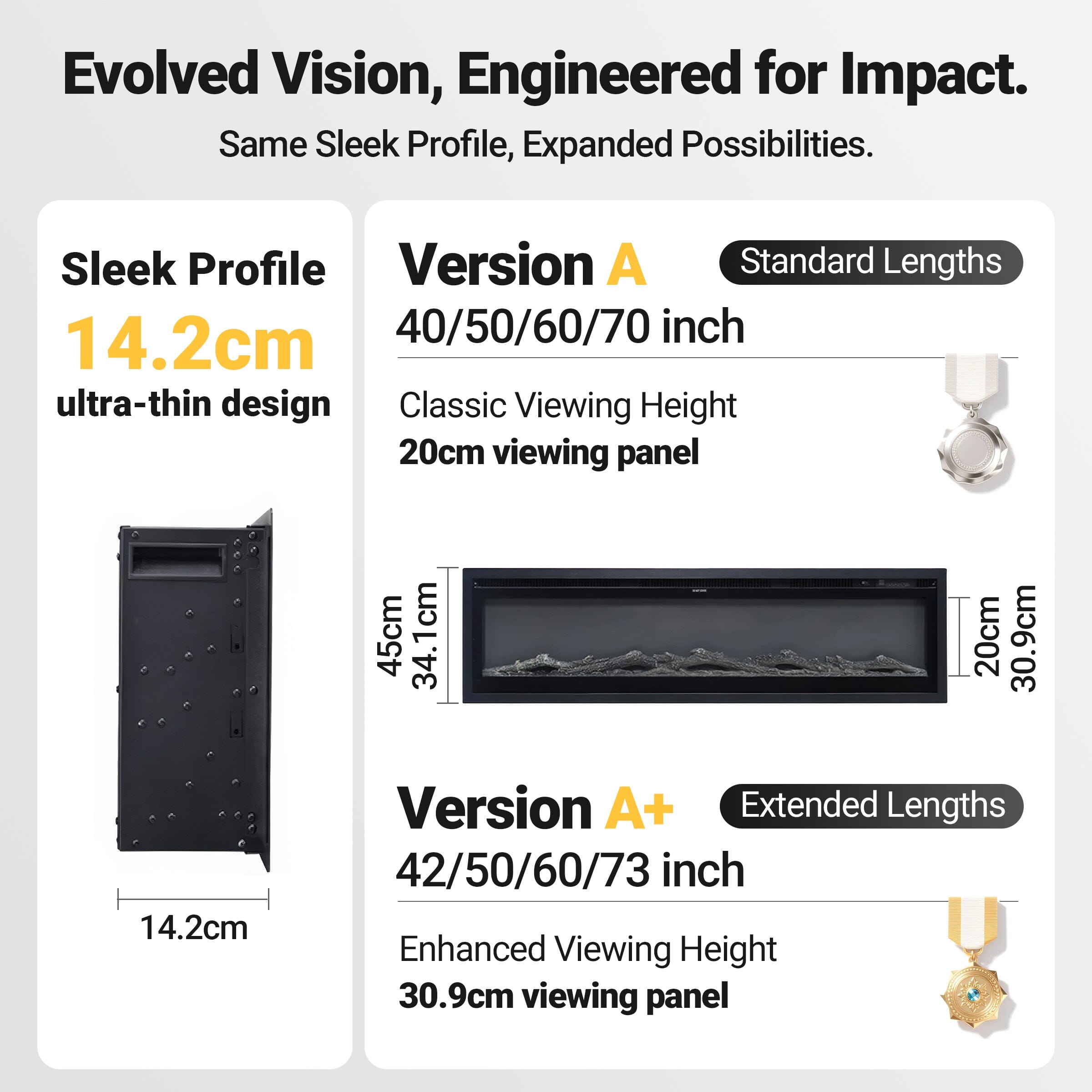 42/50/60/73 inch Electric Fire 12 Vibrant Flame Colours Electric Fireplace with Remote Living and Home 