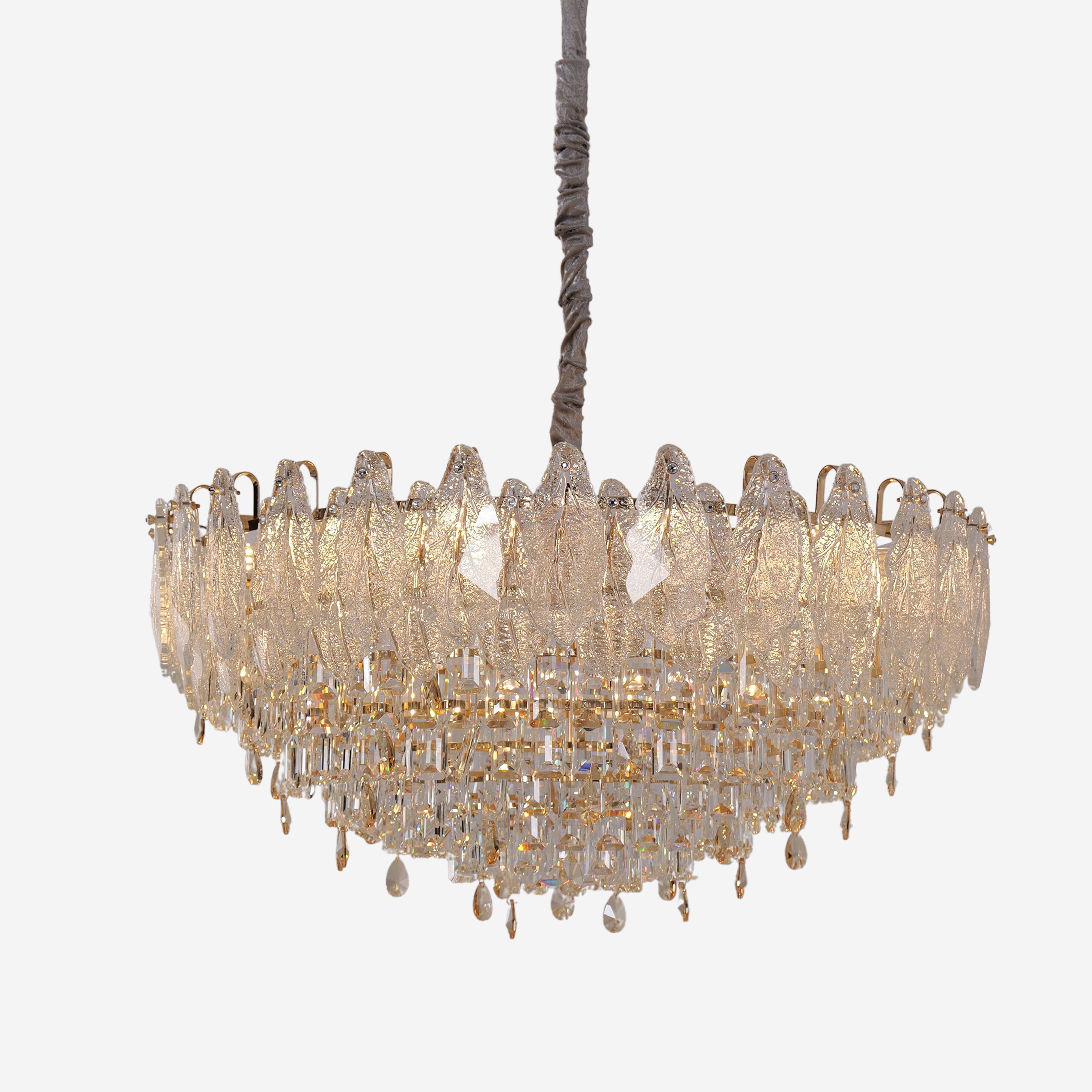 Lightsin Champagne Gold Crystal Leaf Chandelier Lightsin UK 