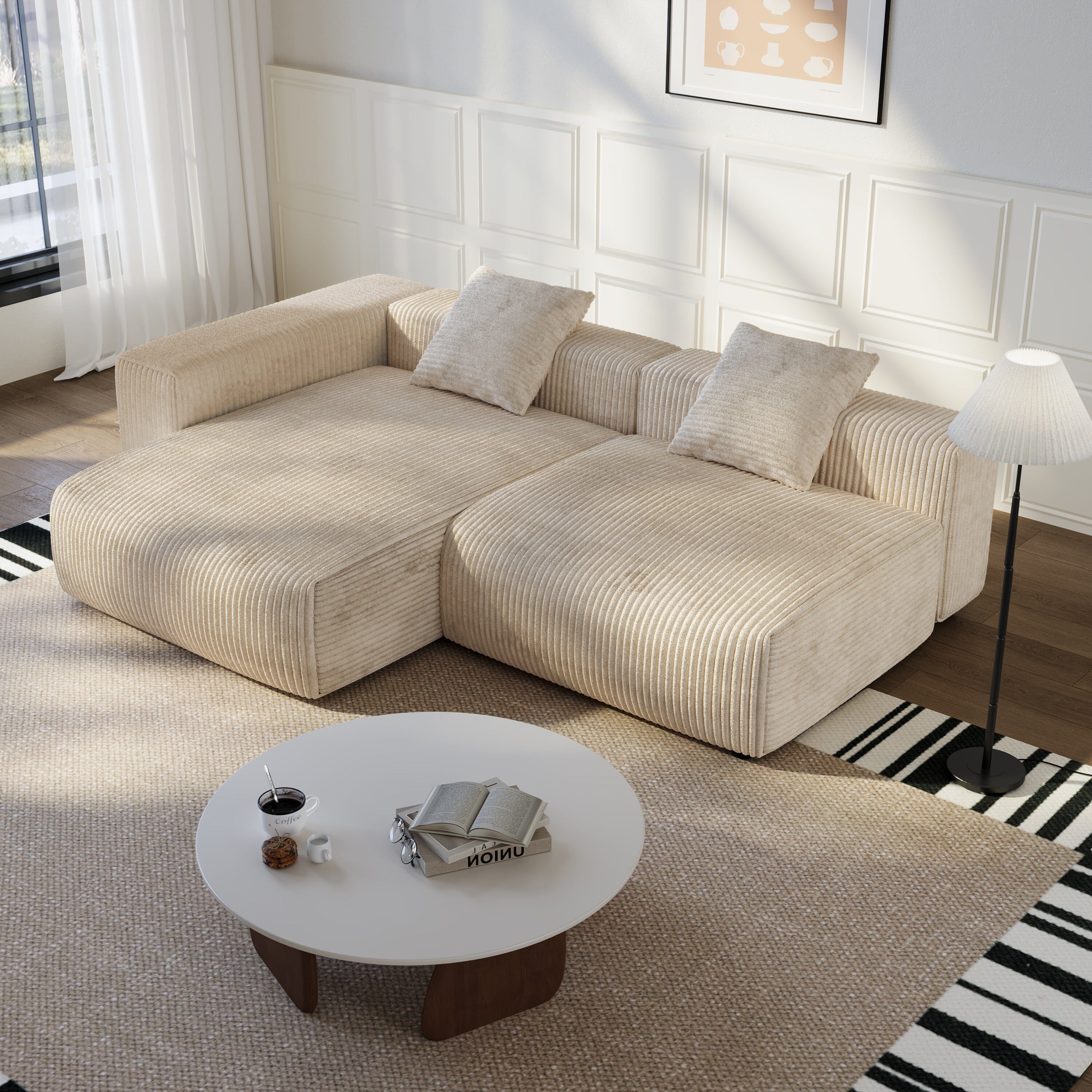 Cottonfy Corduroy Modular Wide Seat Chaise Sofa Block Living and Home 